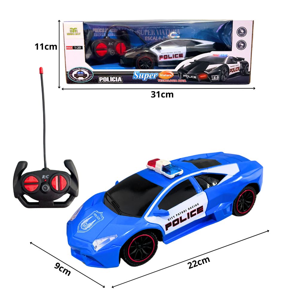 F - CARRO DE CONTROLE TOTAL POLICIA COM LUZ E CORES VARIADAS