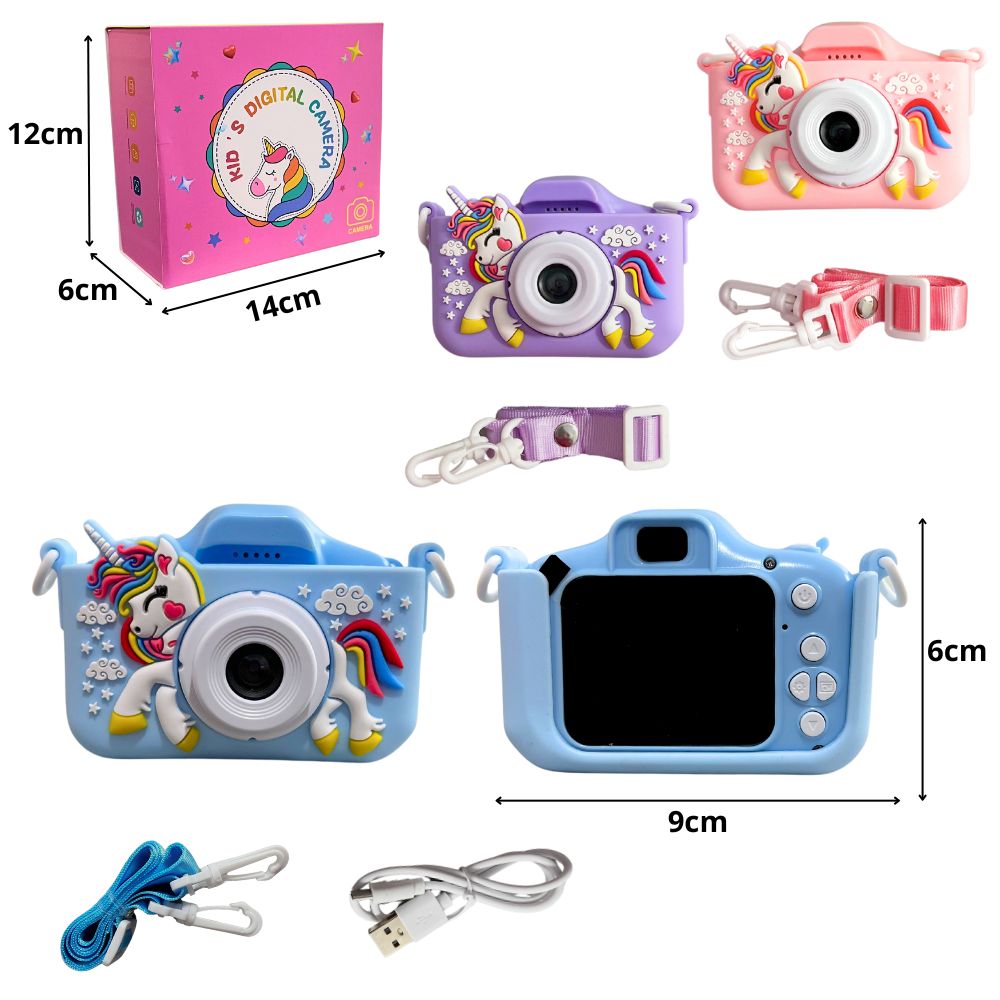 *A - CAMERA DIGITAL TEMA UNICORNIO KIDS COM CORES VARIADAS