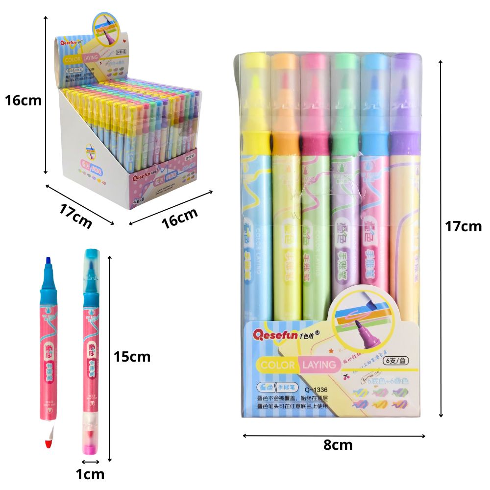B - CANETA MARCADOR ACRILICO COM 2 PONTAS DE CORES DIFERENTES COM CORES VARIADAS NO DISPLAY C/ 24 PCS