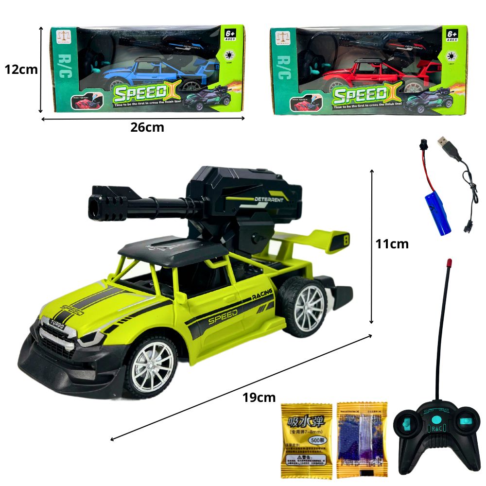 F - CARRO DE CONTROLE REMOTO TOTAL RECARREGAVEL QUE DISPARA BOLINHAS DE GEL, COM CORES VARIADAS