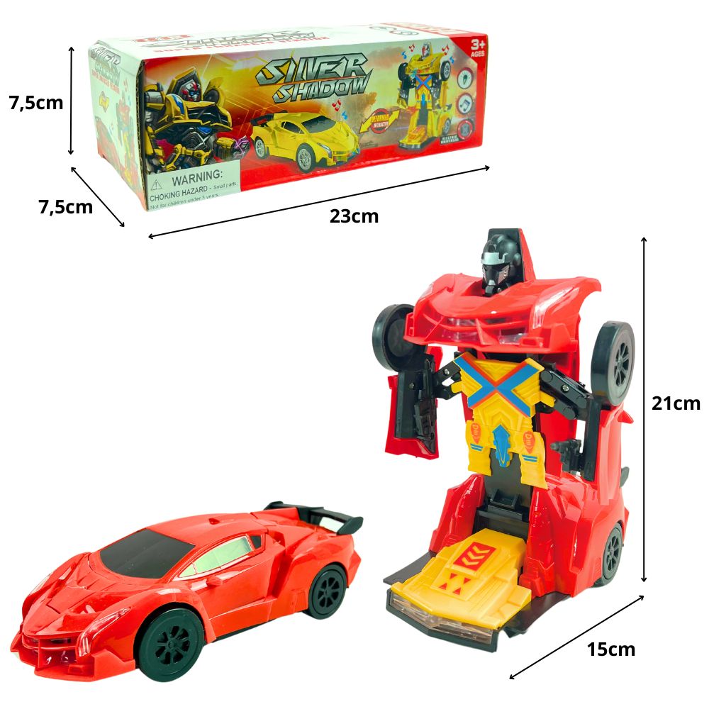 D - CARRO TRANSFORMERS BATE E VOLTA Á PILHA COM SOM E ILUMINAÇÃO 