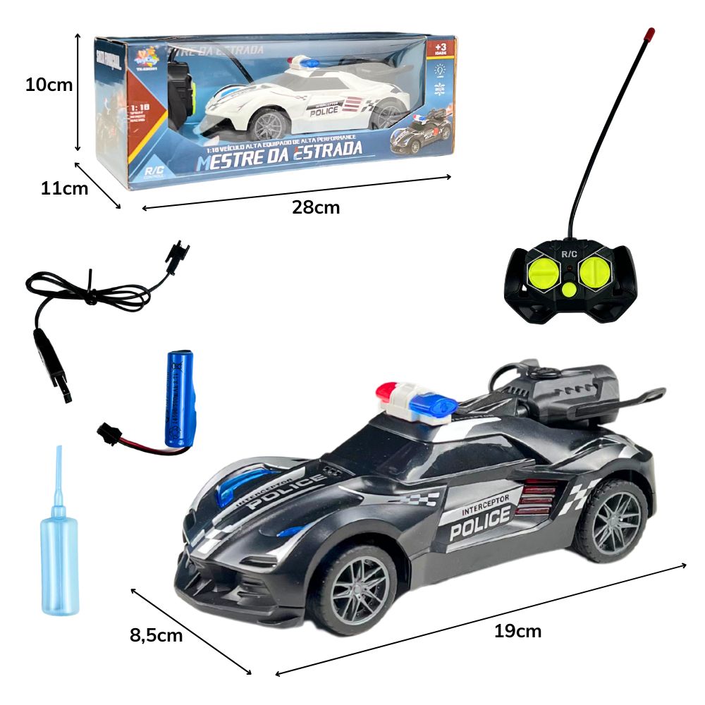 F - CARRO DE CONTROLE TOTAL TEMA POLICIA QUE SOLTA FUMACA PELA TURBINA