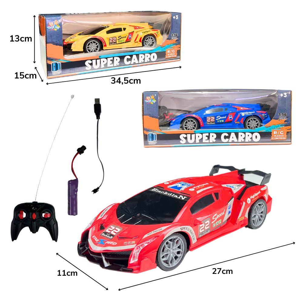 F - CARRO DE CONTROLE TOTAL GRANDE ADESIVADO COM LUZ NOS FARÓIS E CORES VARIADAS