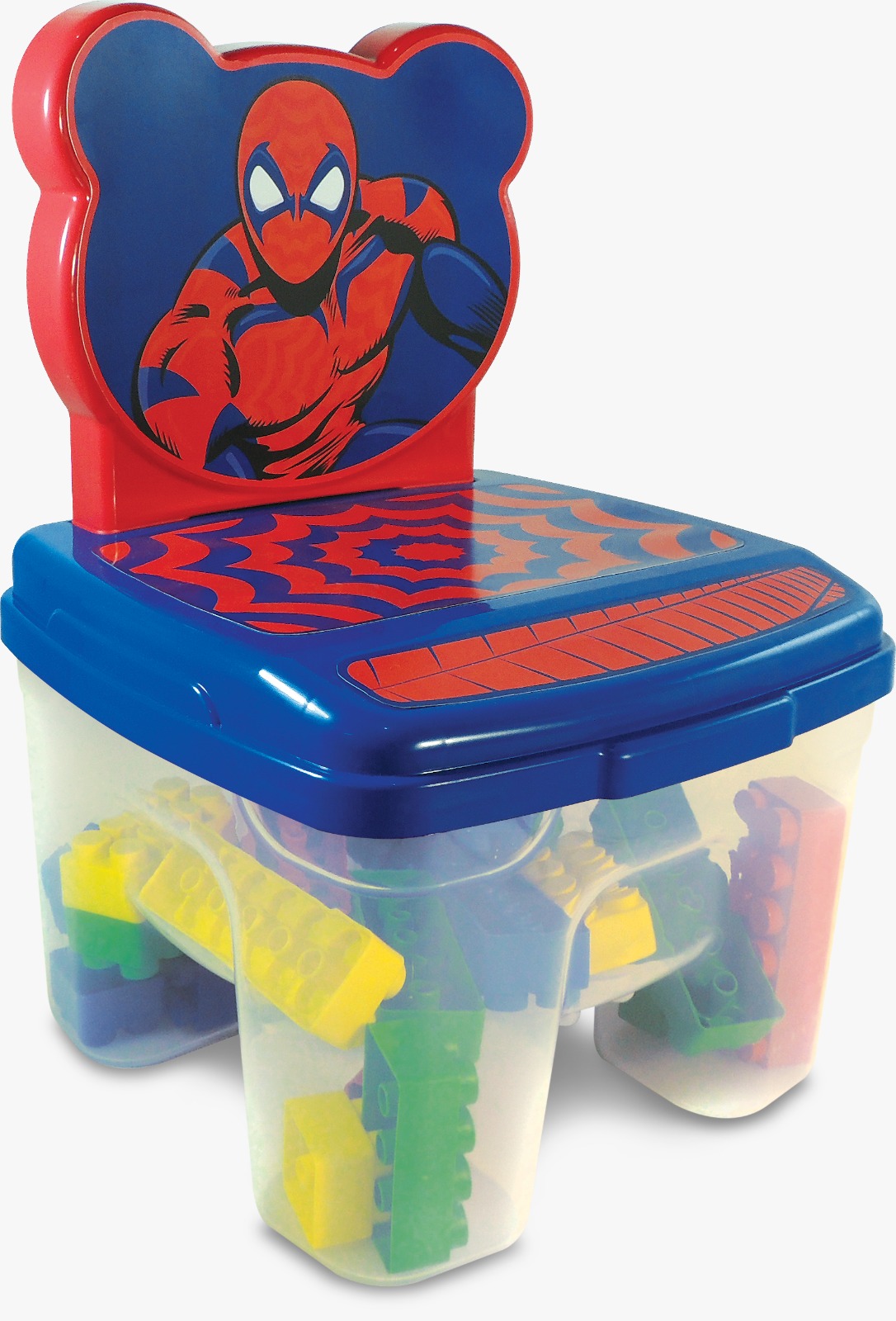 G - CADEIRA TEMA HOMEM ARANHA COM 48 BLOCOS GRANDES E COLORIDOS DE MONTAR 
