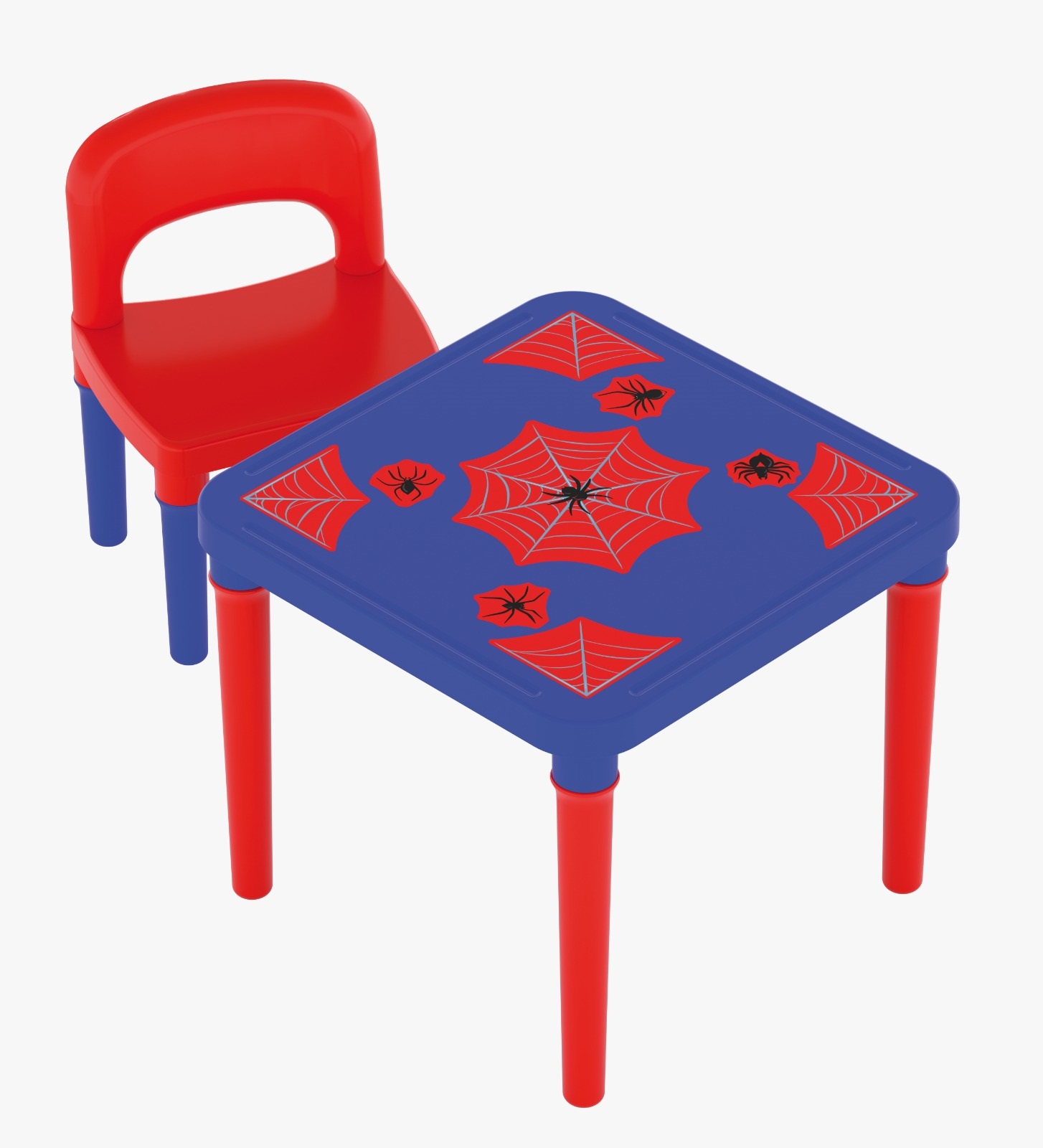G - MESA COM CADEIRA TEMA HOMEM ARANHA (ACOMPANHA 9 ADESIVOS PARA PERSONALIZAR)