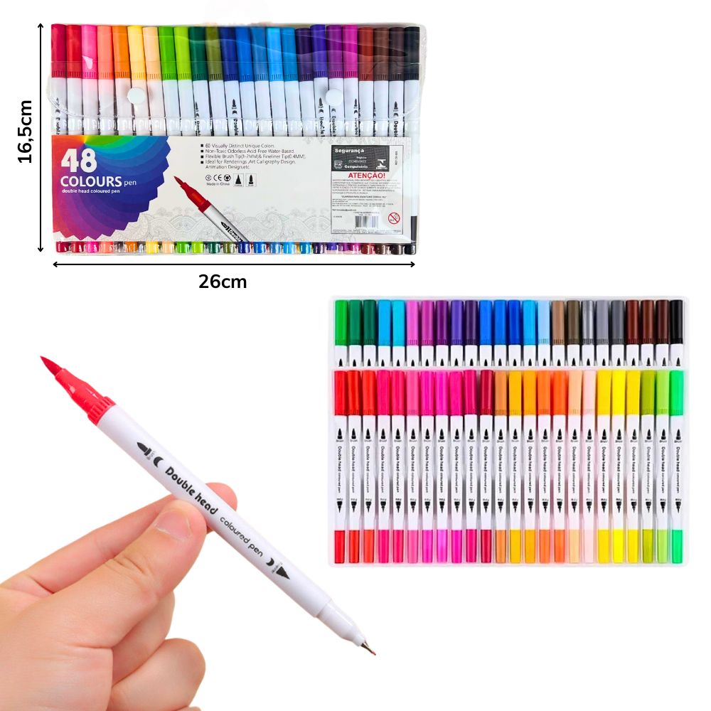 A - CANETA DE GEL ACRILICO COM PONTA DUPLA E 48 CORES VARIADAS