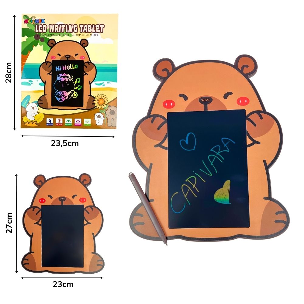 A - LOUSA MÁGICA LCD TEMA CAPIVARA ESCRITA COLORIDA A BATERIA COM CORES VARIADAS