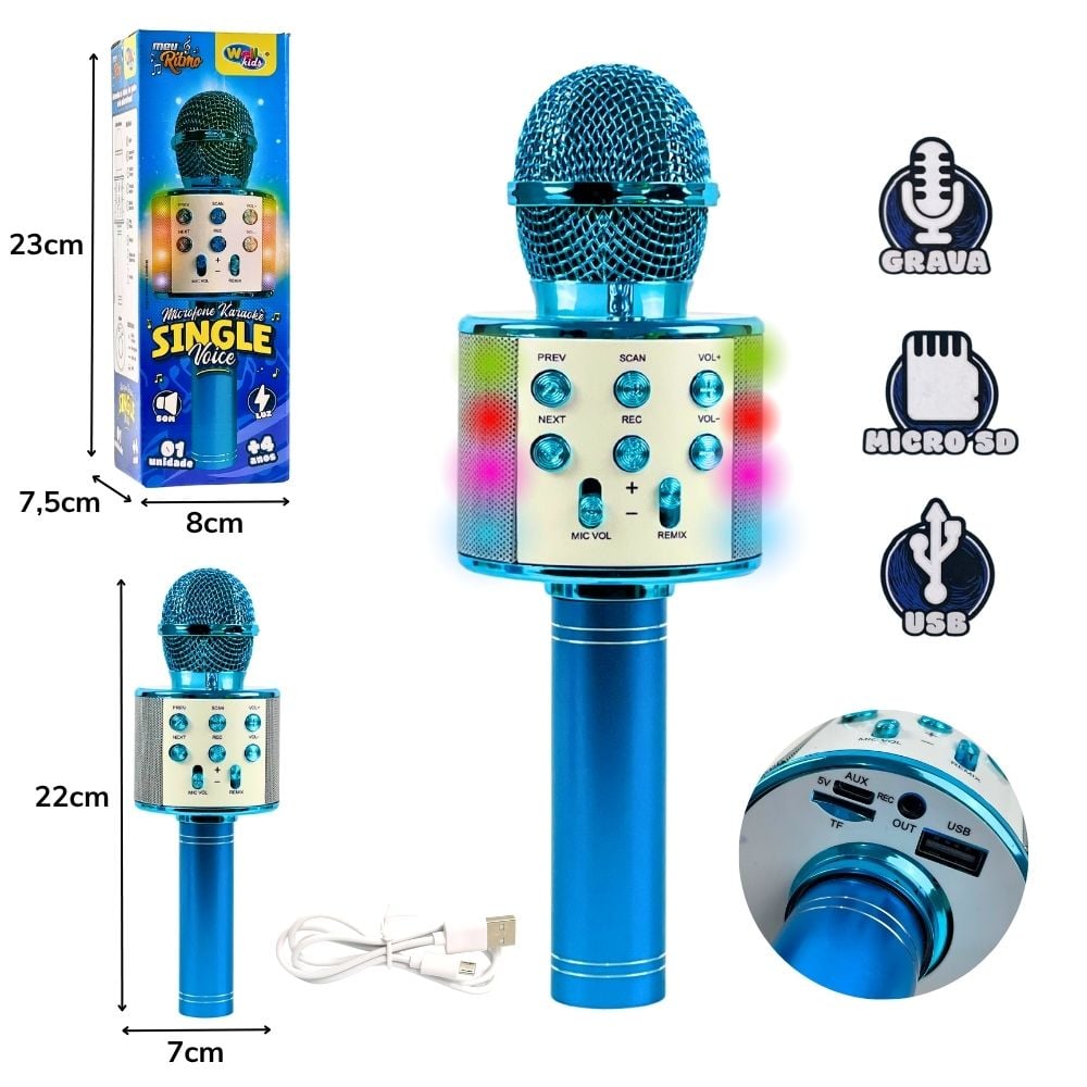 *D - MICROFONE KARAOKE COM SOM E LUZ