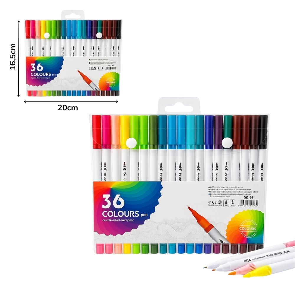 A - CANETA DE GEL ACRILICO COM PONTA DUPLA E 36 CORES VARIADAS