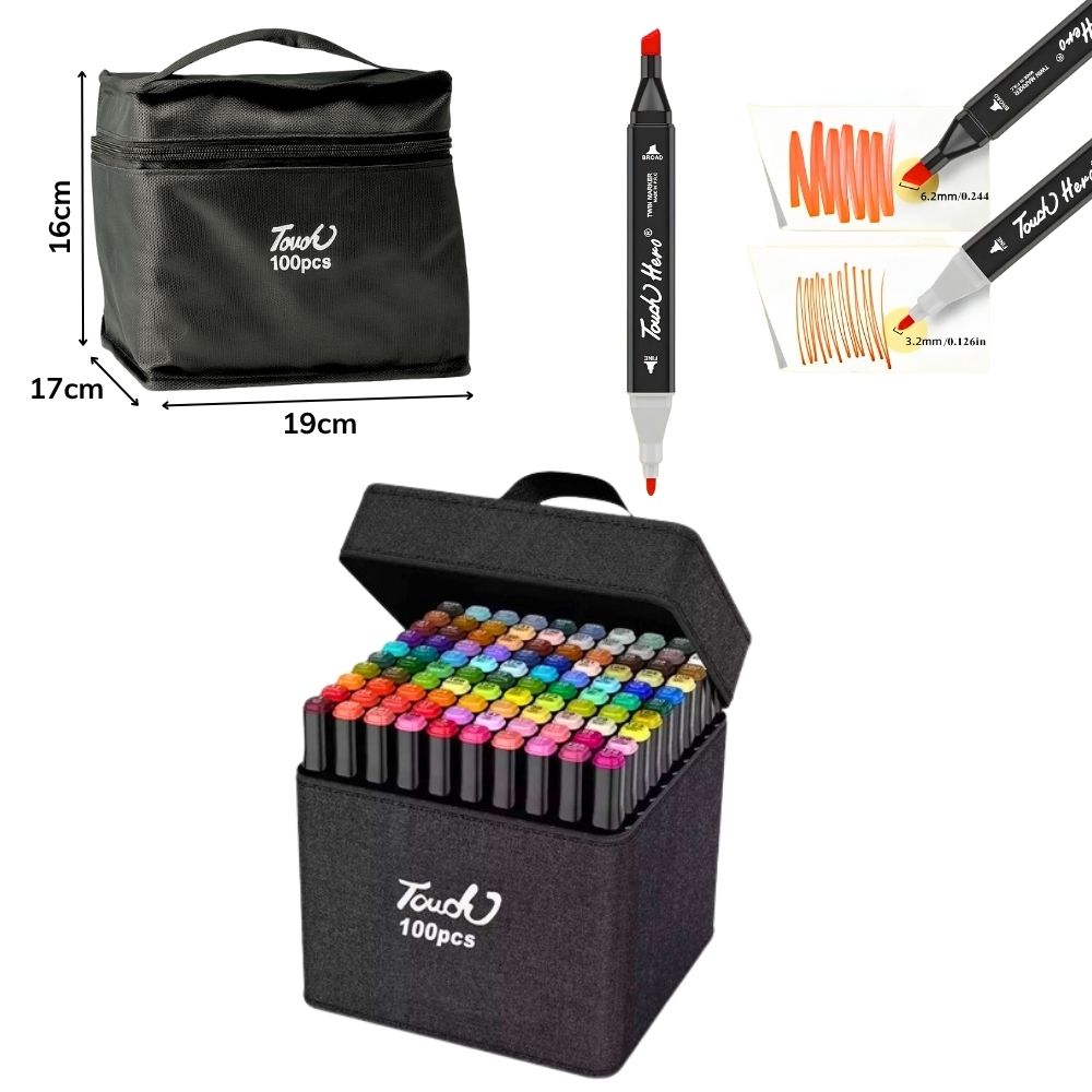 *A - ESTOJO DE CANETAS DE PINTURA DE PONTA DUPLA COM 100 PEÇAS E CORES VARIADAS