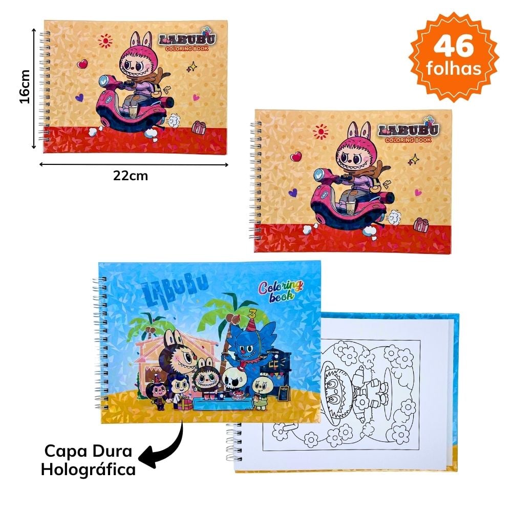 A - CADERNO DE PINTURA TEMA LABUBU COM 46 FOLHAS, CAPA DURA BRILHANTE DISPONIVEL EM 2 MODELOS