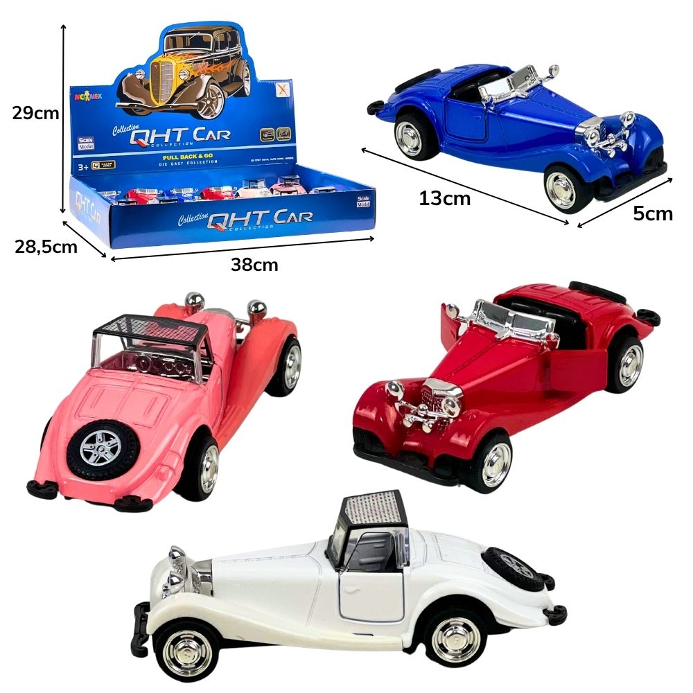 C - KIT COLEÇÃO CARROS ANTIGOS A FRICCAO NO DISPLAY COM 12 PEÇAS 