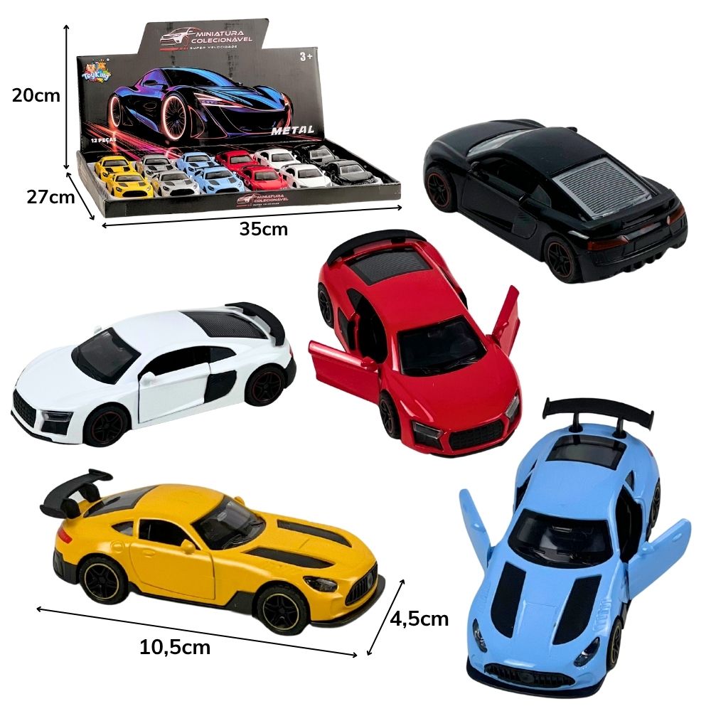C - KIT COLEÇÃO AUDI E MERCEDES DE METAL COM CORES VARIADAS NO DISPLAY C/ 12 PEÇAS