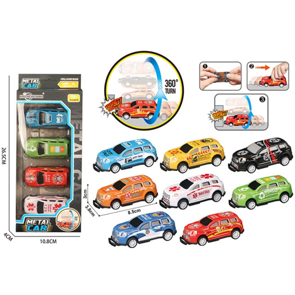 ***A - COLEÇÃO CARRINHOS METALIZADOS QUE GIRA 360 COM 4 PEÇAS