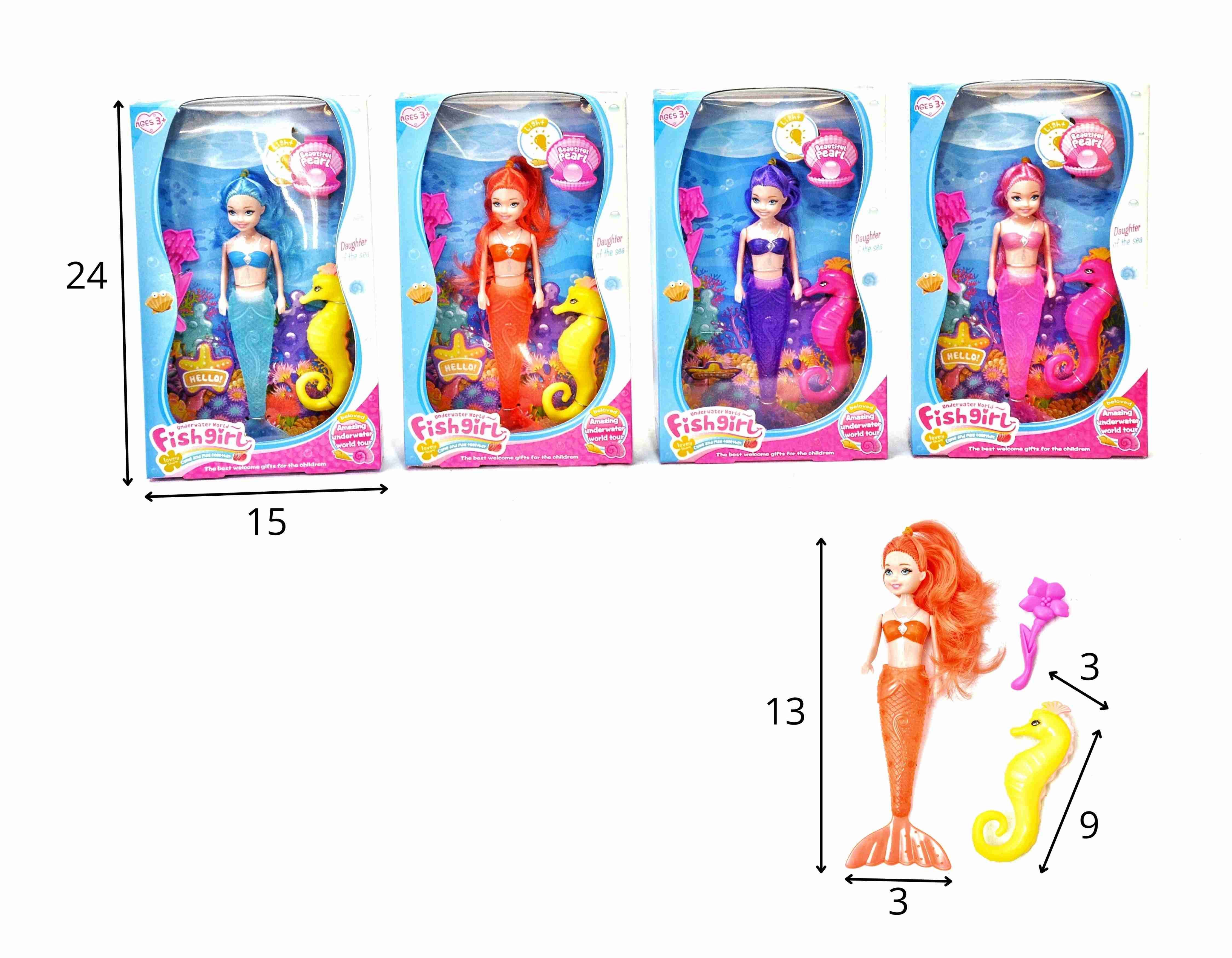 C - BONECA SEREIA NA CAIXA COM LUZ E ACESSÓRIOS 