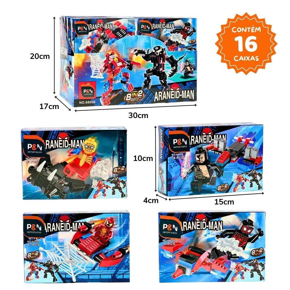 ***B - BLOCOS DE MONTAR SPIDERMAN TIPO LEGO NO DISPLAY COM 16 PEÇAS