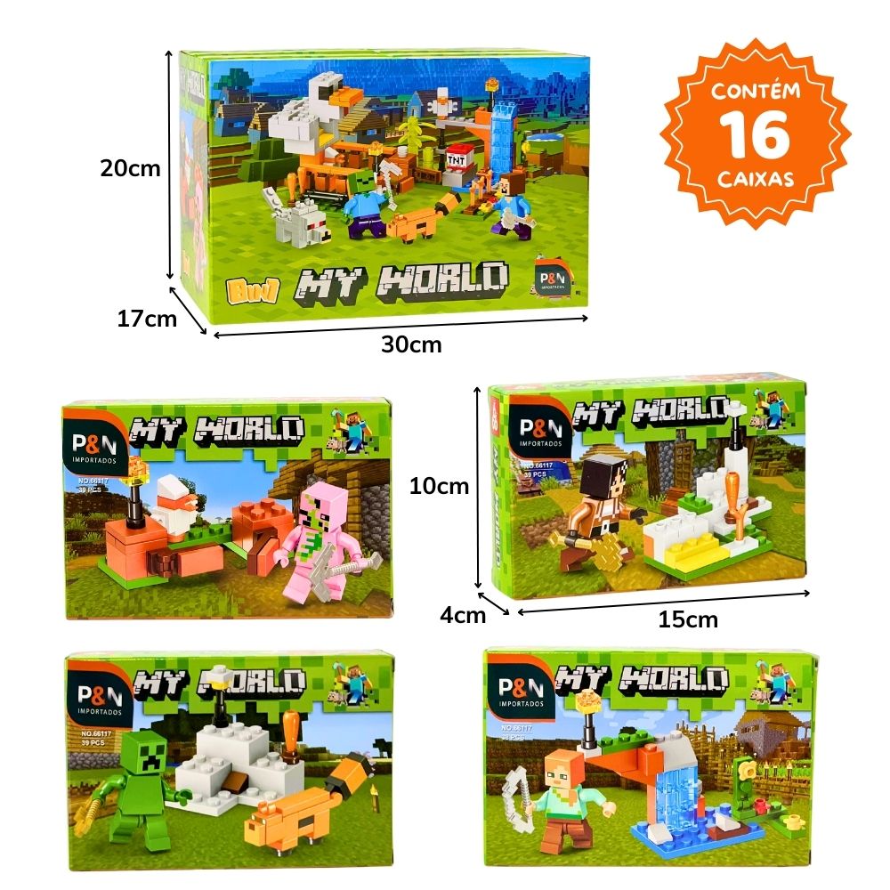 ***B - BLOCOS DE MONTAR MINECRAFT TIPO LEGO NO DISPLAY COM 16 PEÇAS