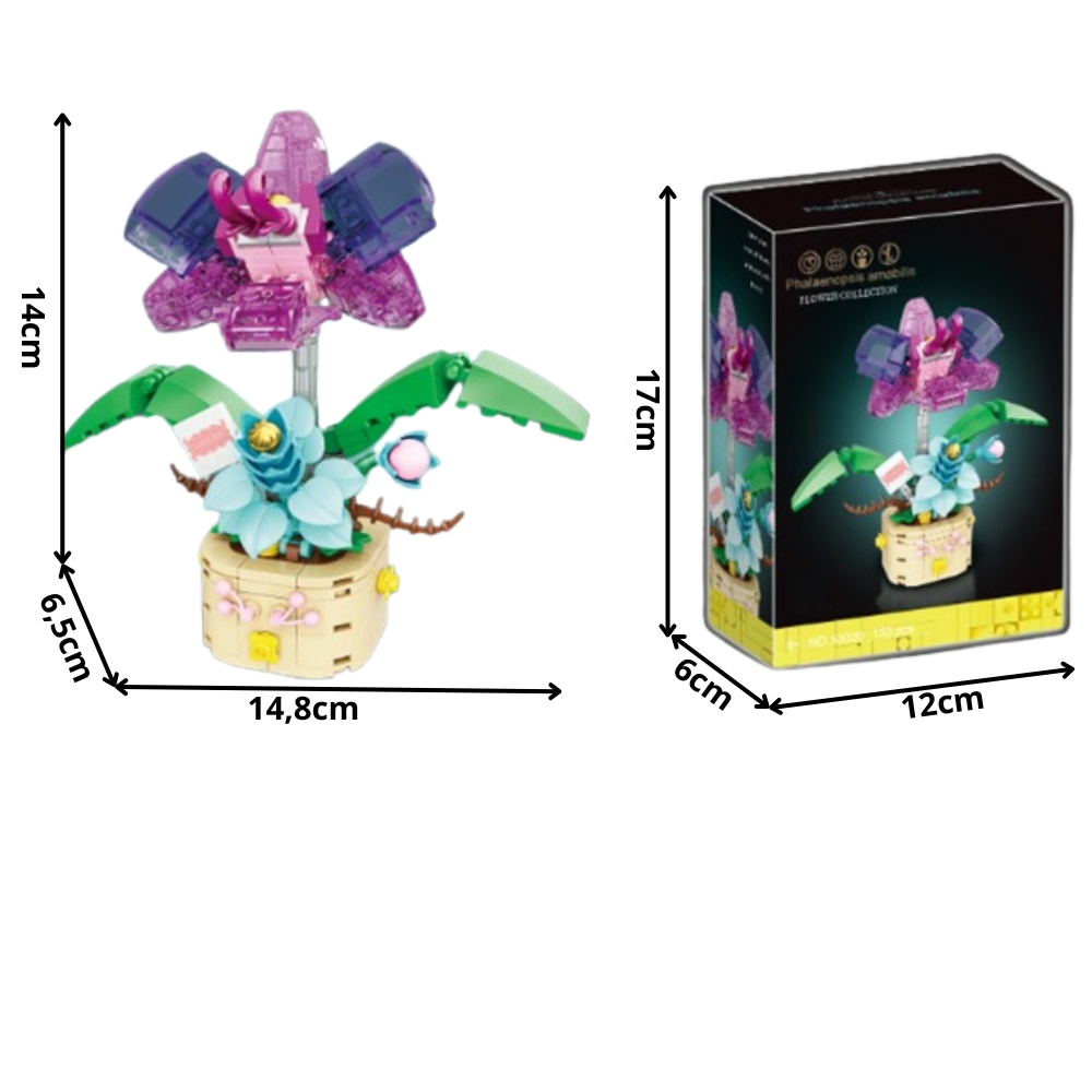 ***B - BLOCOS DE MONTAR TEMA FLOR ORQUIDEA COM 153 PEÇAS