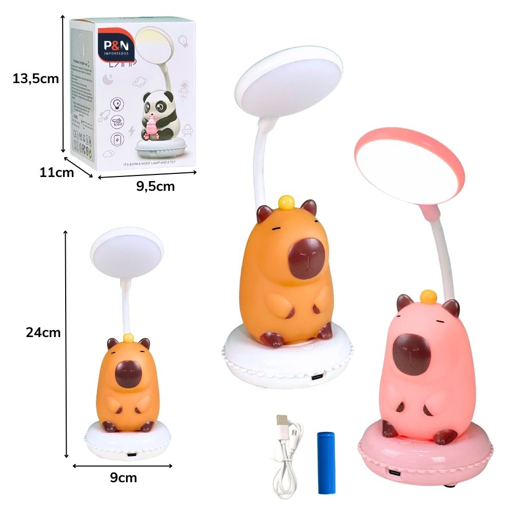 ***D - ABAJUR E LUMINARIA LED DECORATIVO TEMA CAPIVARA COM CORES VARIADAS