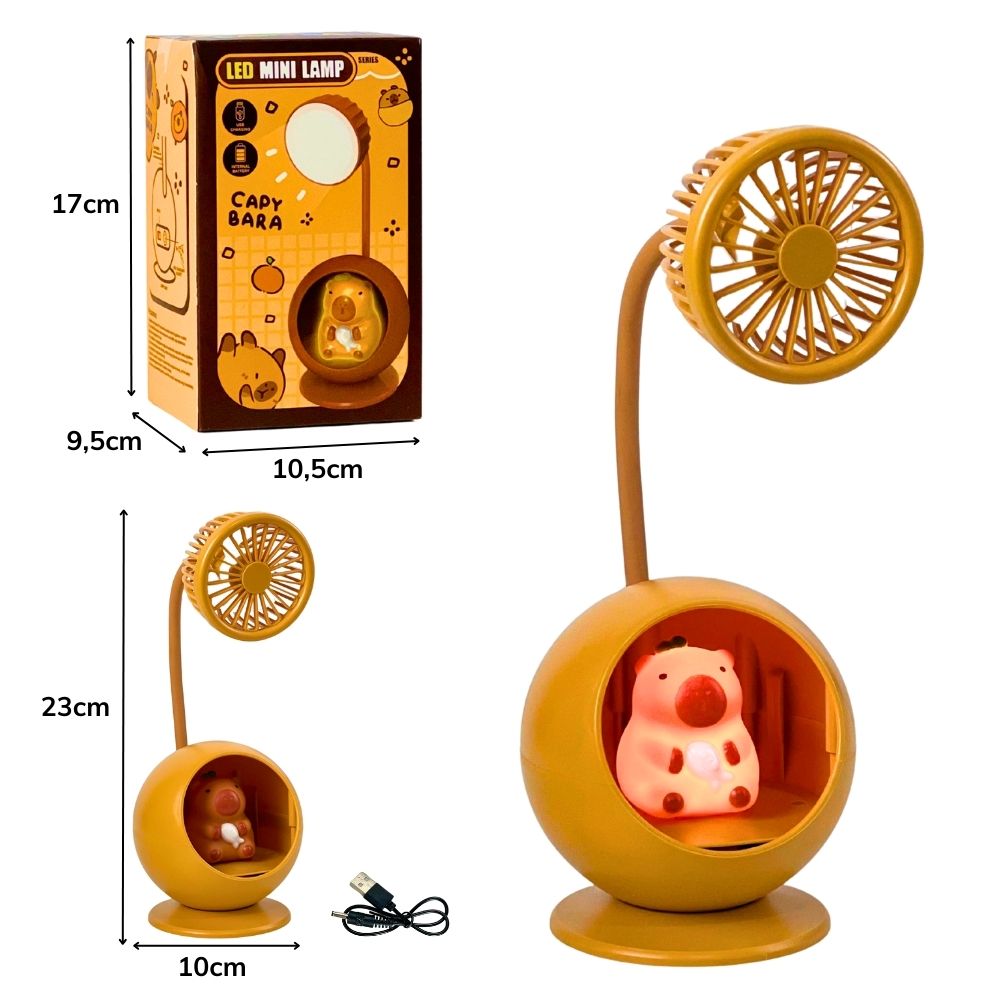 ***D - ABAJUR E MINI VENTILADOR RECARREGAVEL TEMA CAPIVARA COM CORES VARIADAS