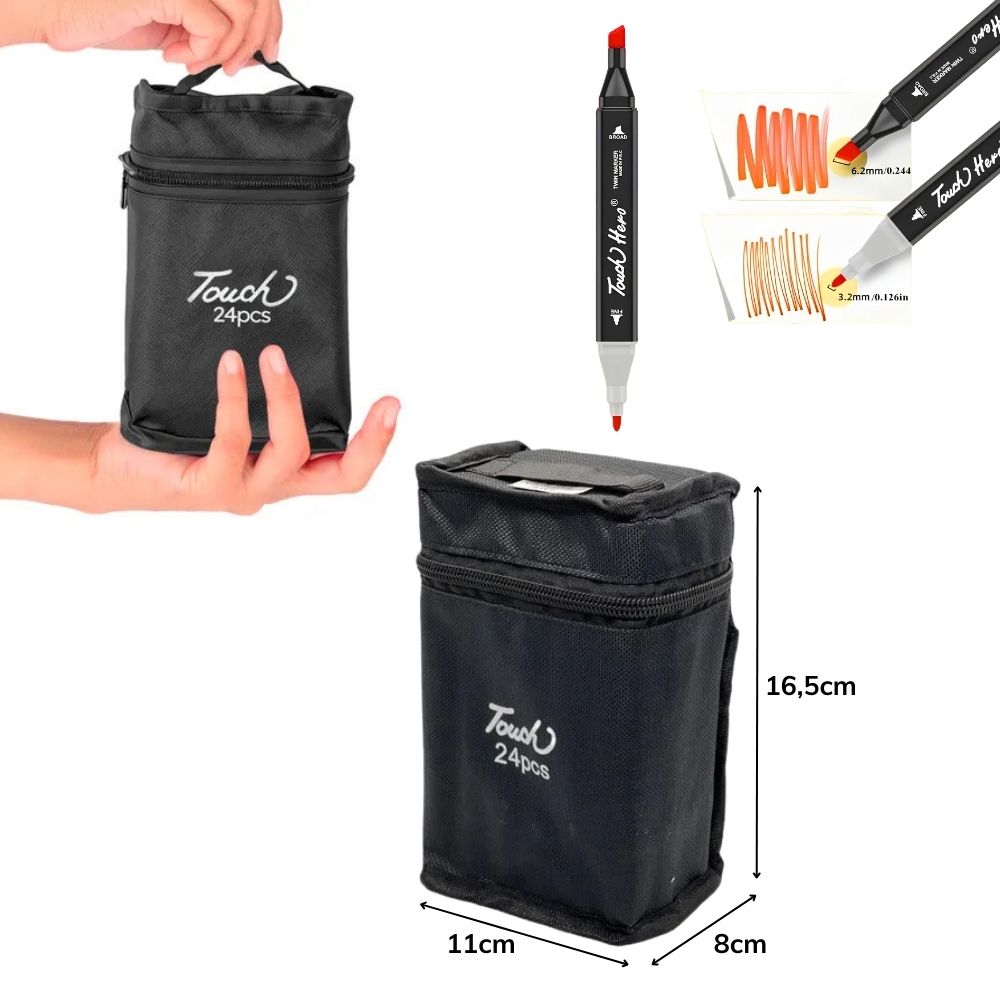 A - ESTOJO DE CANETAS DE PINTURA DE PONTA DUPLA COM 24 PEÇAS E CORES VARIADAS