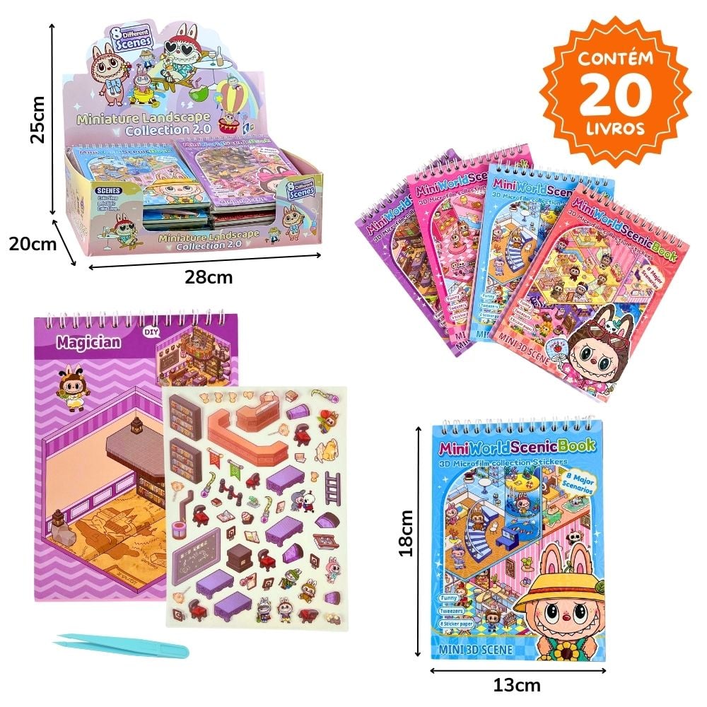 *A - CADERNO DE CENARIO PARA ADESIVAR TEMA LABUBU COM 8 CENARIOS VARIADOS