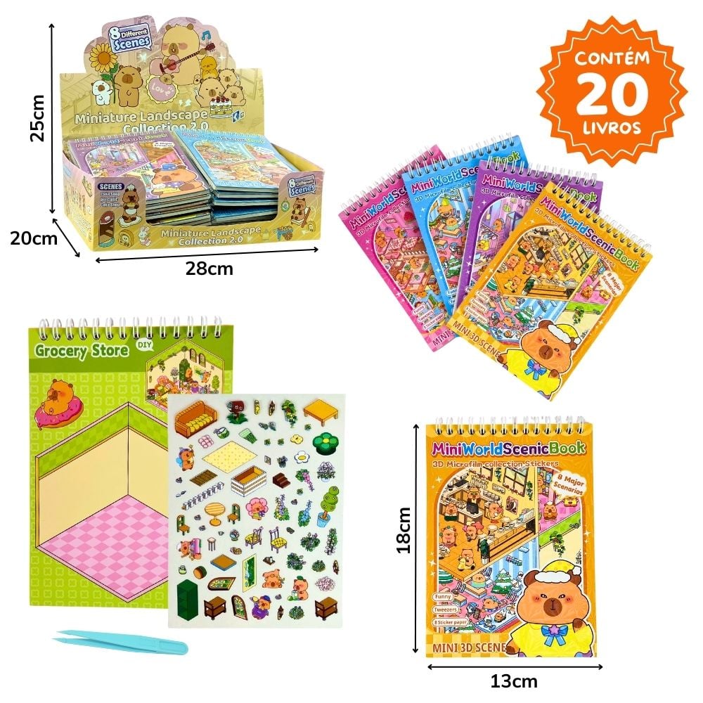 *A - CADERNO DE CENARIO PARA ADESIVAR TEMA CAPIVARA COM 8 CENARIOS VARIADOS