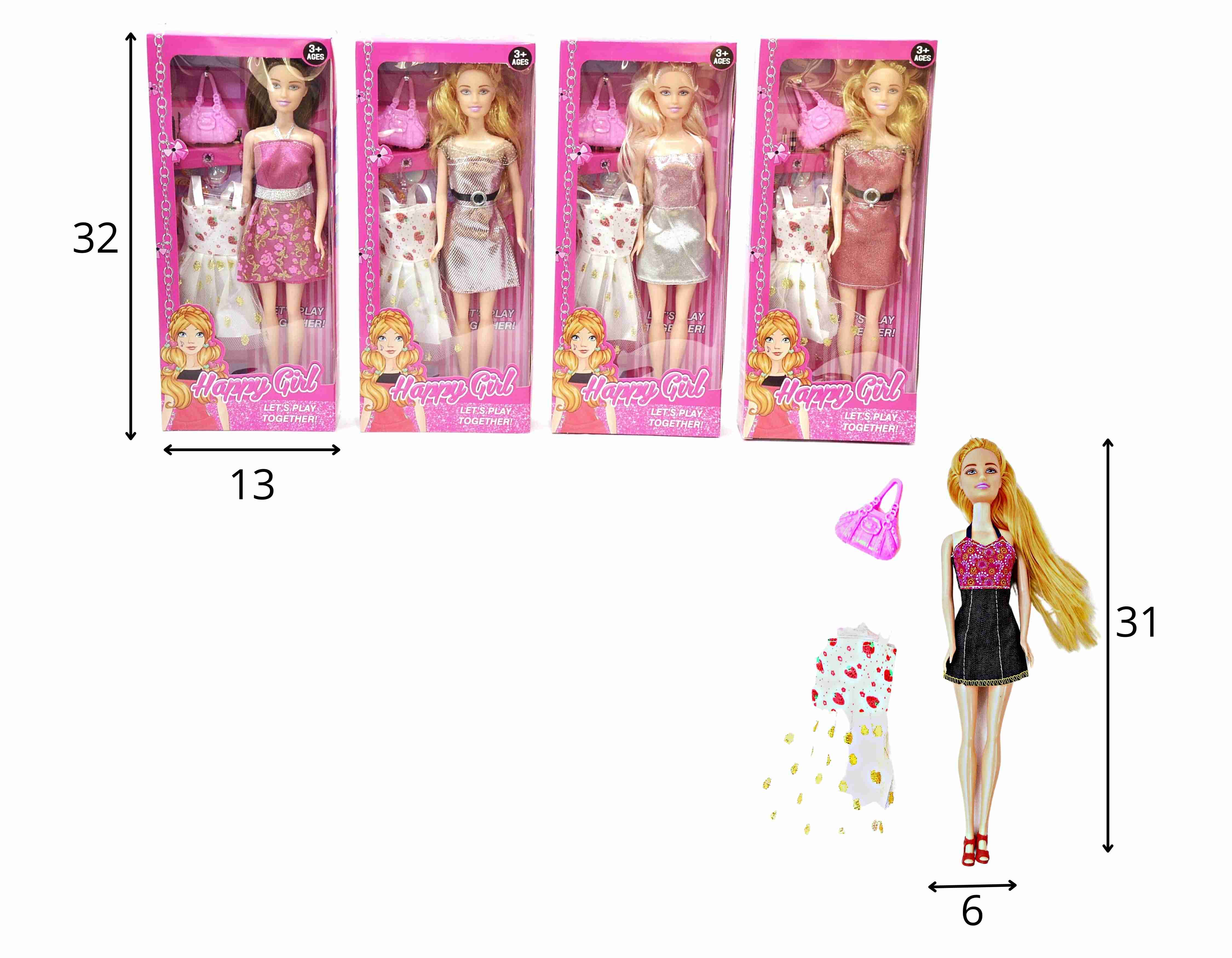 C - BONECA HAPPY GIRL COM VESTIDO E BOLSA 