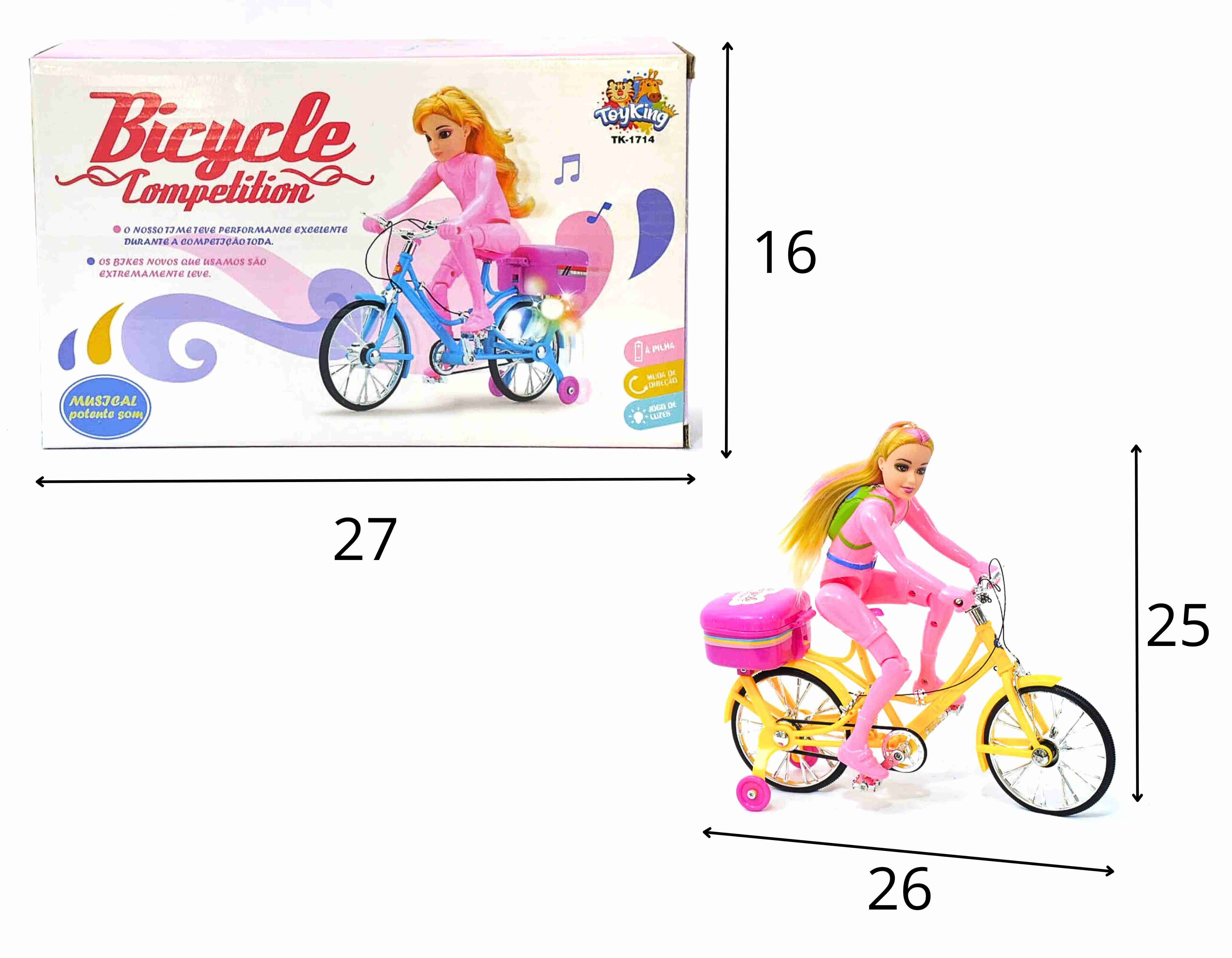 D - BONECA CICLISTA A PILHA COM SOM E ILUMINACAO E BATE E VOLTA