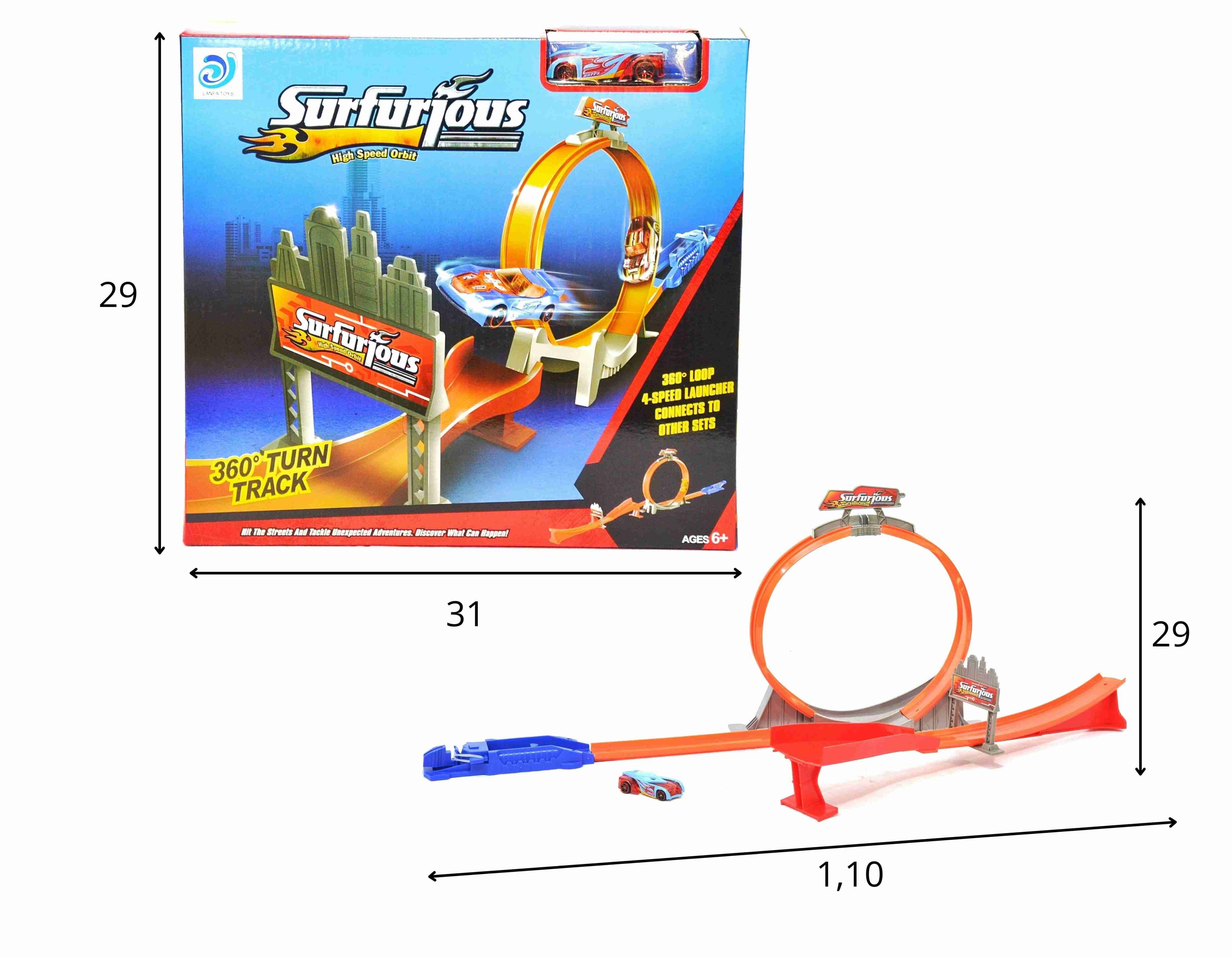 F - PISTA SURFURJOUS COM 15 PEÇAS, COM CARRINHO DE METAL (CAIXA FECHADA R$ 73,90 + FT -> 6 PEÇAS)