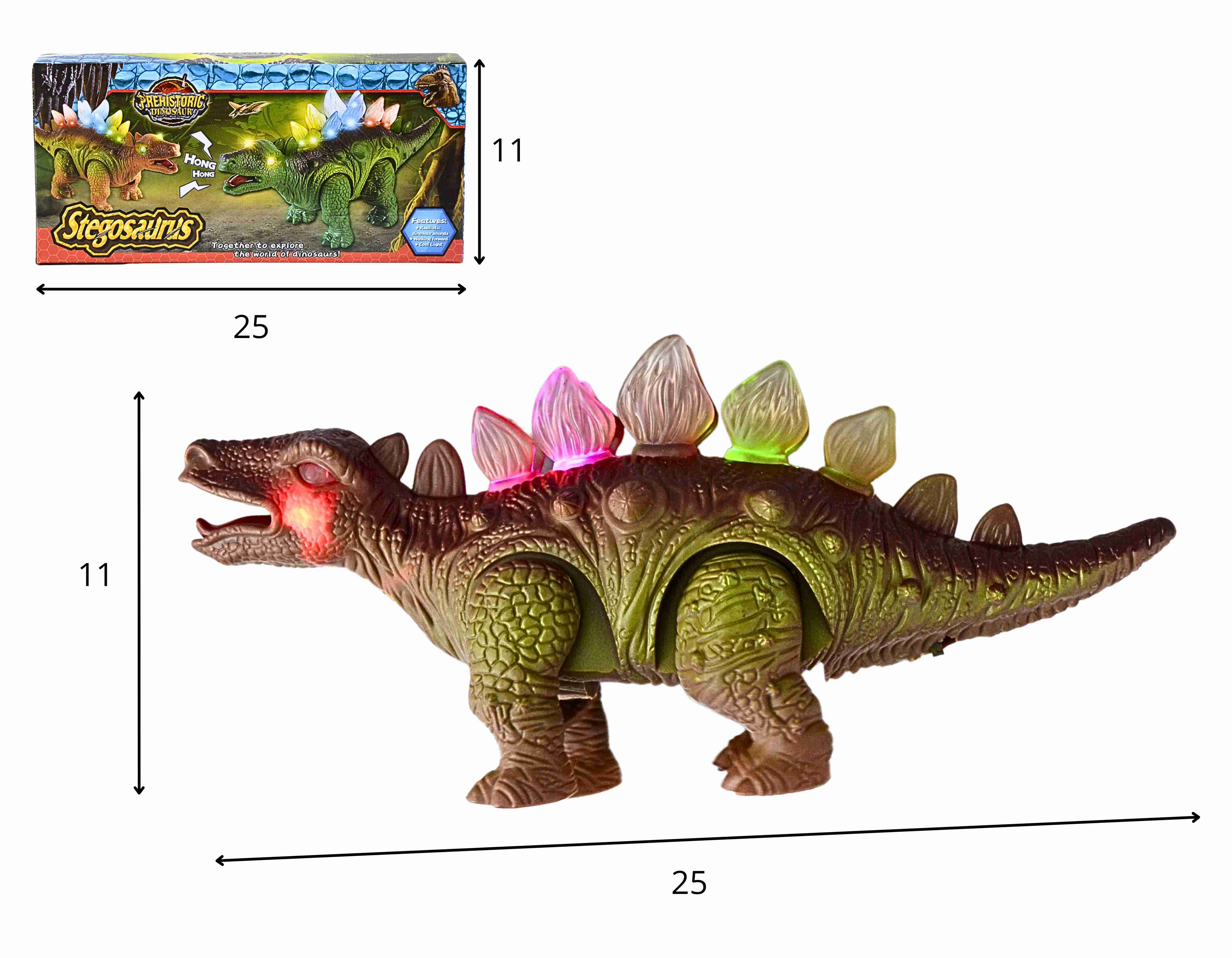 D - DINOSSAURO STEGOSAURUS Á PILHA COM SOM E ILUMINAÇÃO