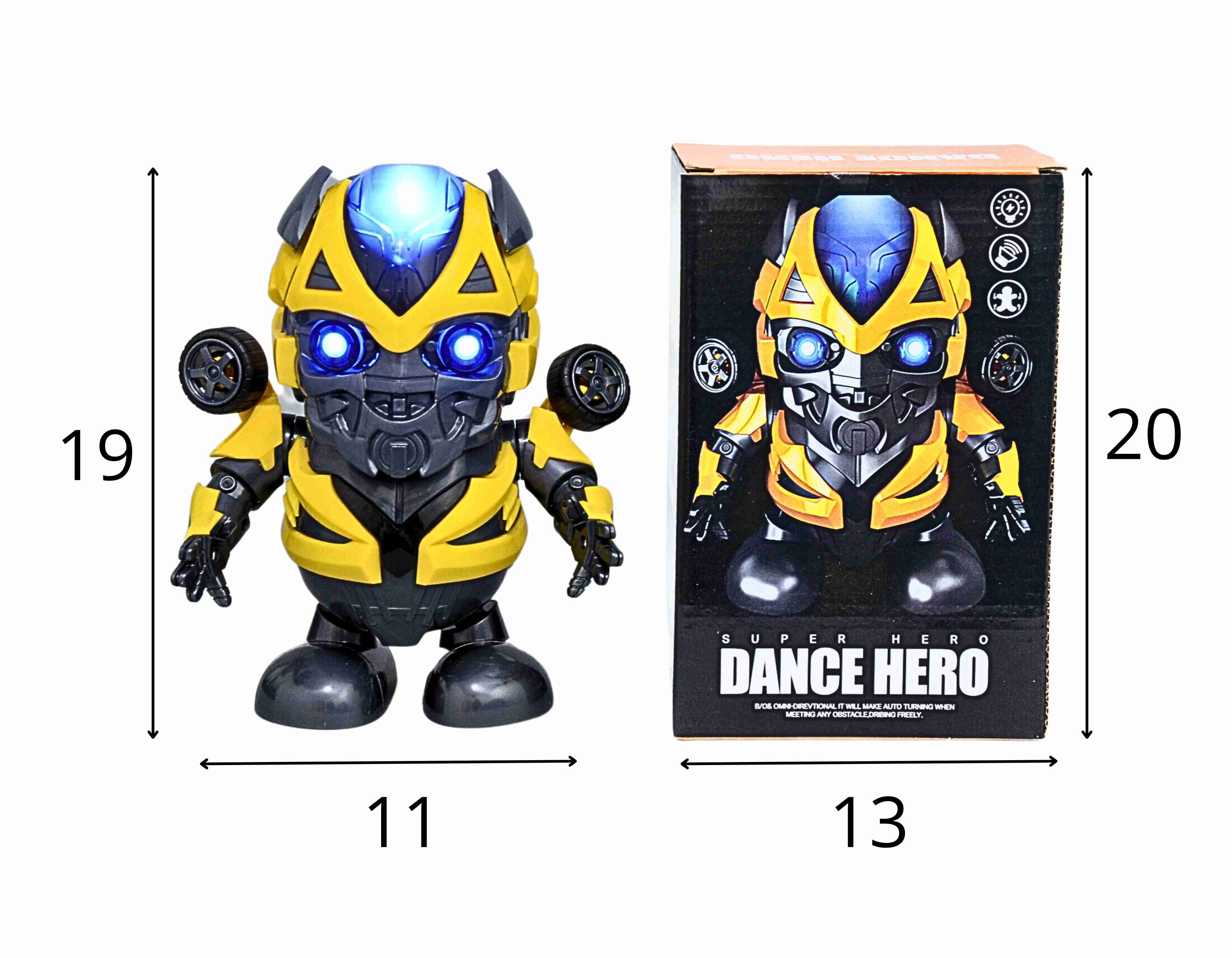 D - ROBO BUMBLEBEE A PILHA, DANCA COM SOM E ILUMINACAO