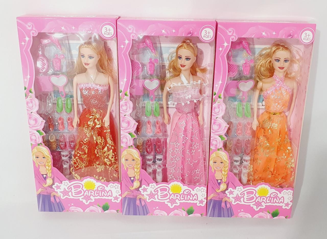 C - BONECA BARLINA COM ACESSÓRIOS E JOGO DE SAPATOS (CAIXA FECHADA R$ 16,99 + FT -> 24 PEÇAS) 