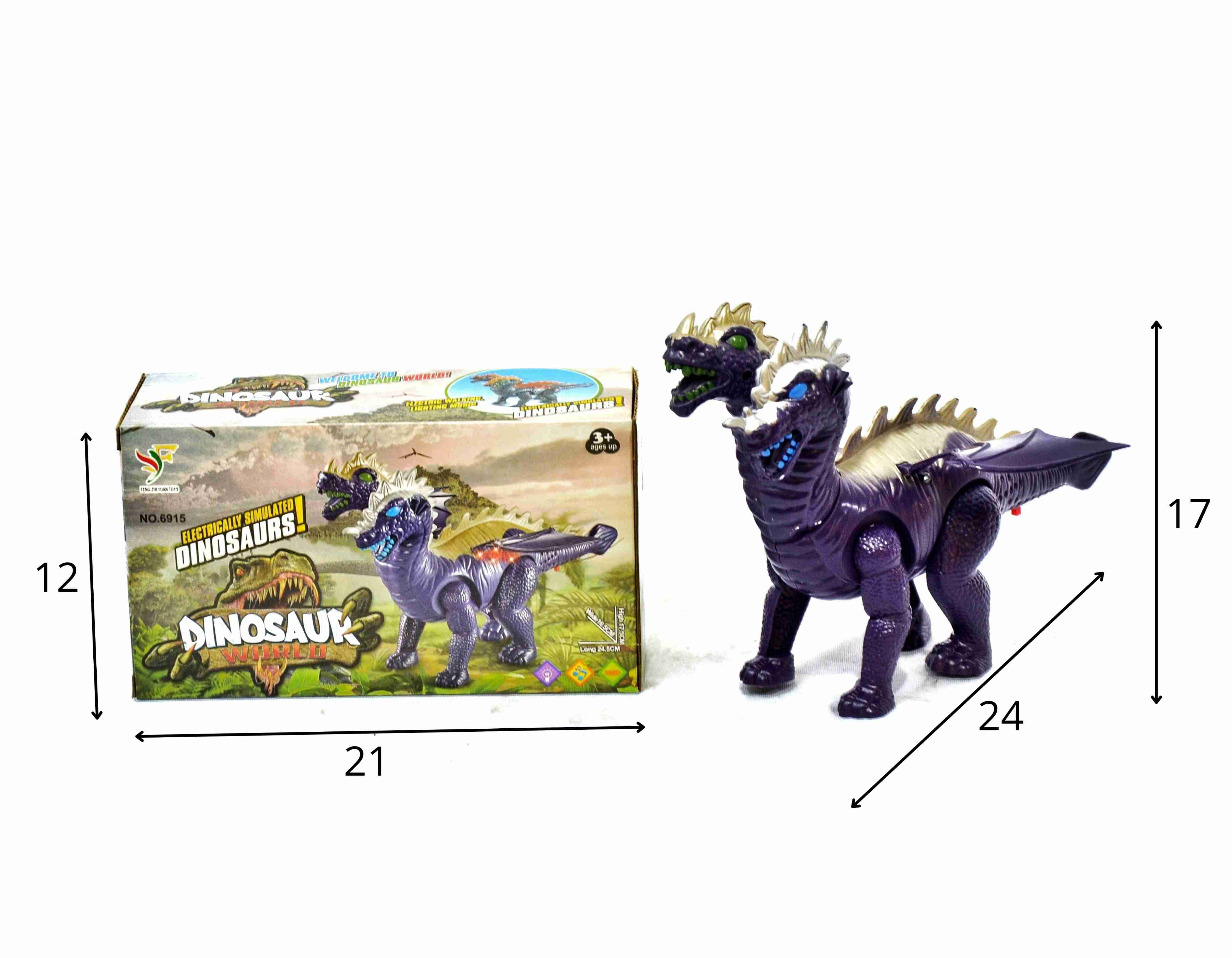 D - DINOSSAURO 2 CABEÇAS Á PILHA C/ SOM E ILUMINAÇÃO (CAIXA FECHADA R$ 33,90 + FT -> 12 PEÇAS)