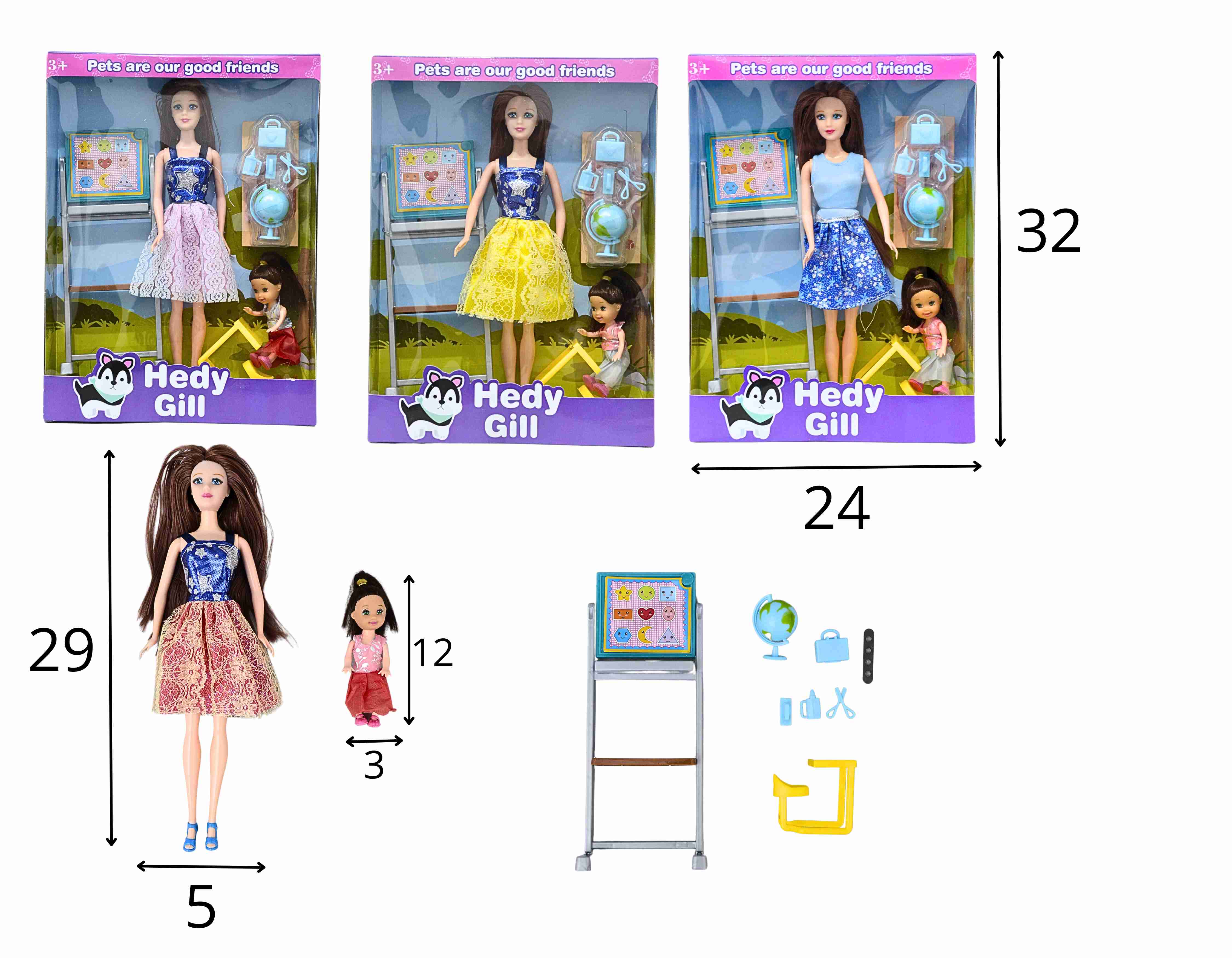 C - BONECA PROFESSORA COM FILHA  E ACESSÓRIOS 