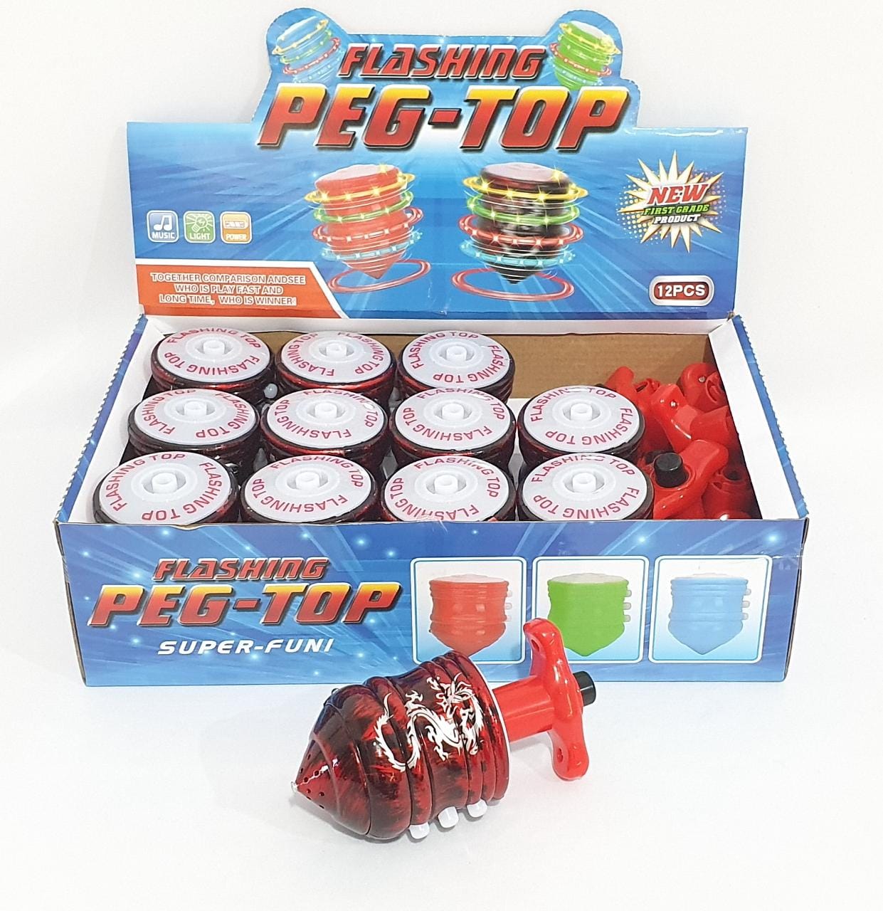 PIÃO FLASHING PEG-TOP DISPLAY C/ 12 PEÇAS