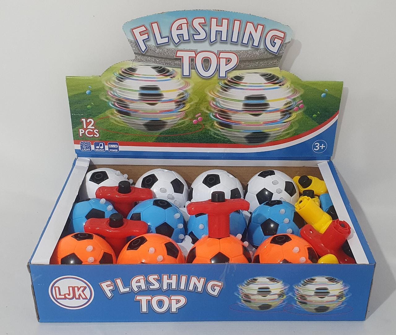 PIÃO FLASHING TOP BOLA DISPLAY COM 12 PEÇAS COM SOM E ILUMINAÇÃO