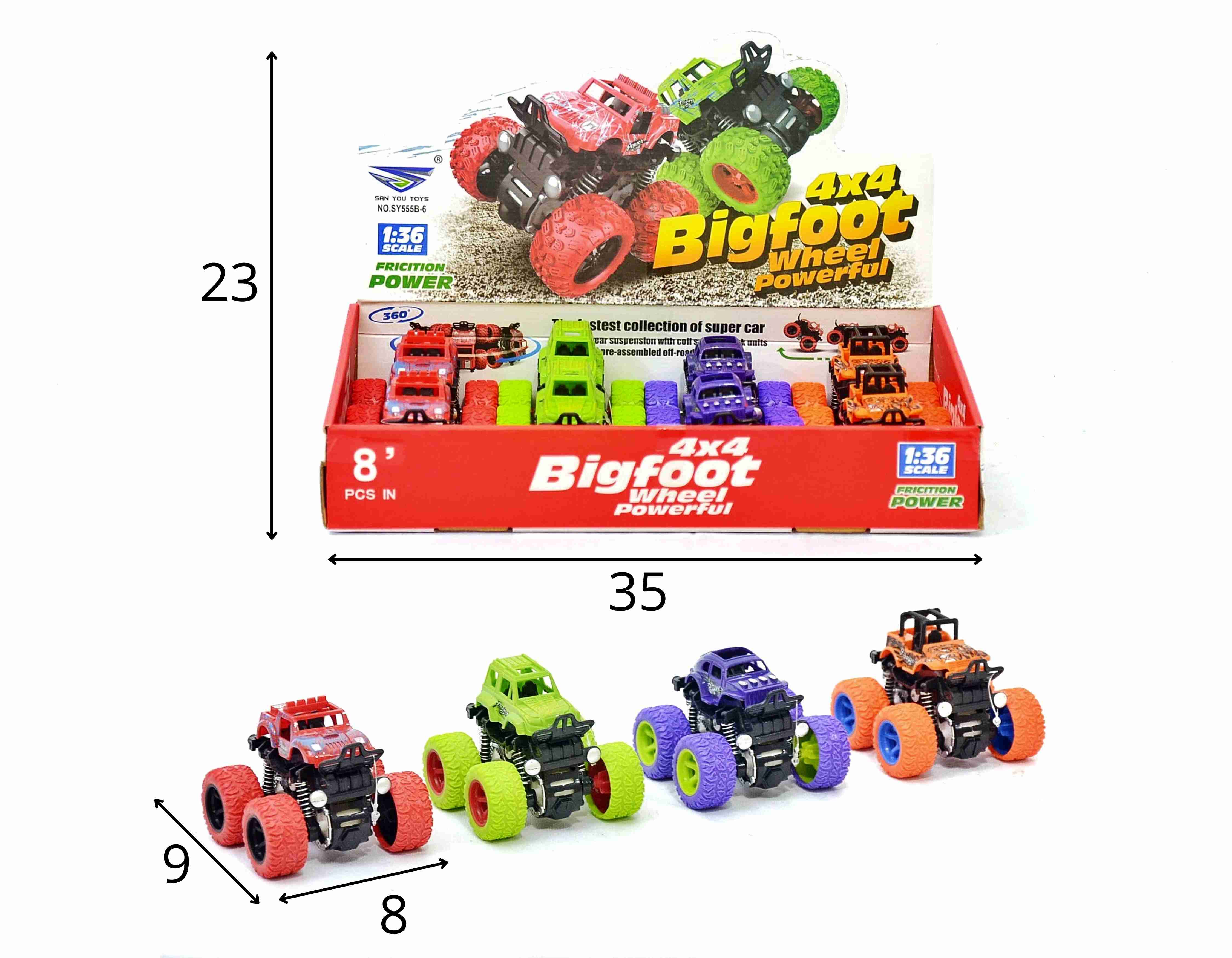 C - COLEÇÃO PICK-UP BIGFOOT 4X4 NO DISPLAY COM 8 PEÇAS Á FRICÇÃO COM CORES VARIADAS