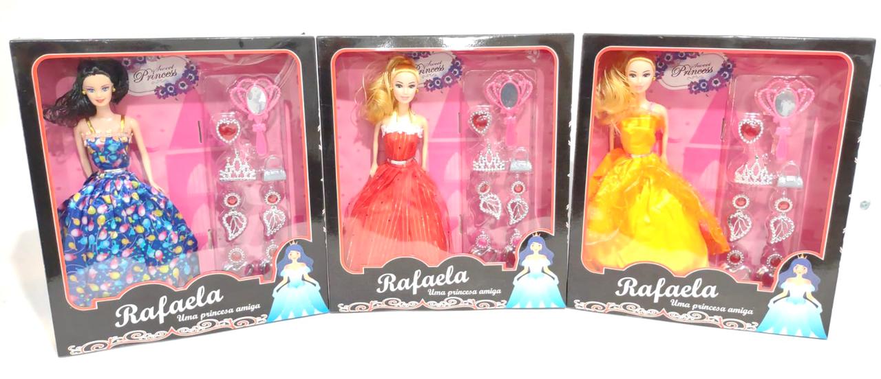 C - BONECA PRINCESA RAFAELA COM ACESSÓRIOS (CAIXA FECHADA R$ 20,90 + FT -> 12 PEÇAS)