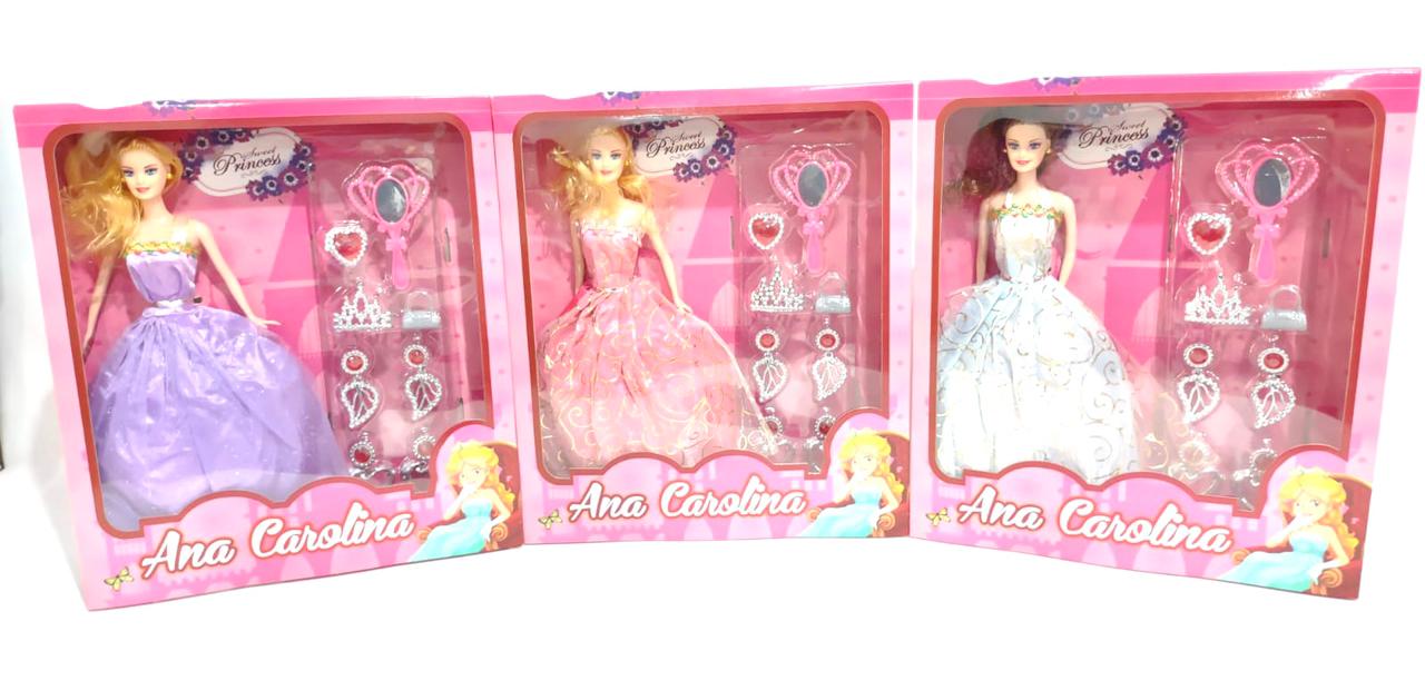 C - BONECA PRINCESA ANA CAROLINA COM ACESSÓRIOS (CAIXA FECHADA R$ 20,90 + FT -> 12 PEÇAS)