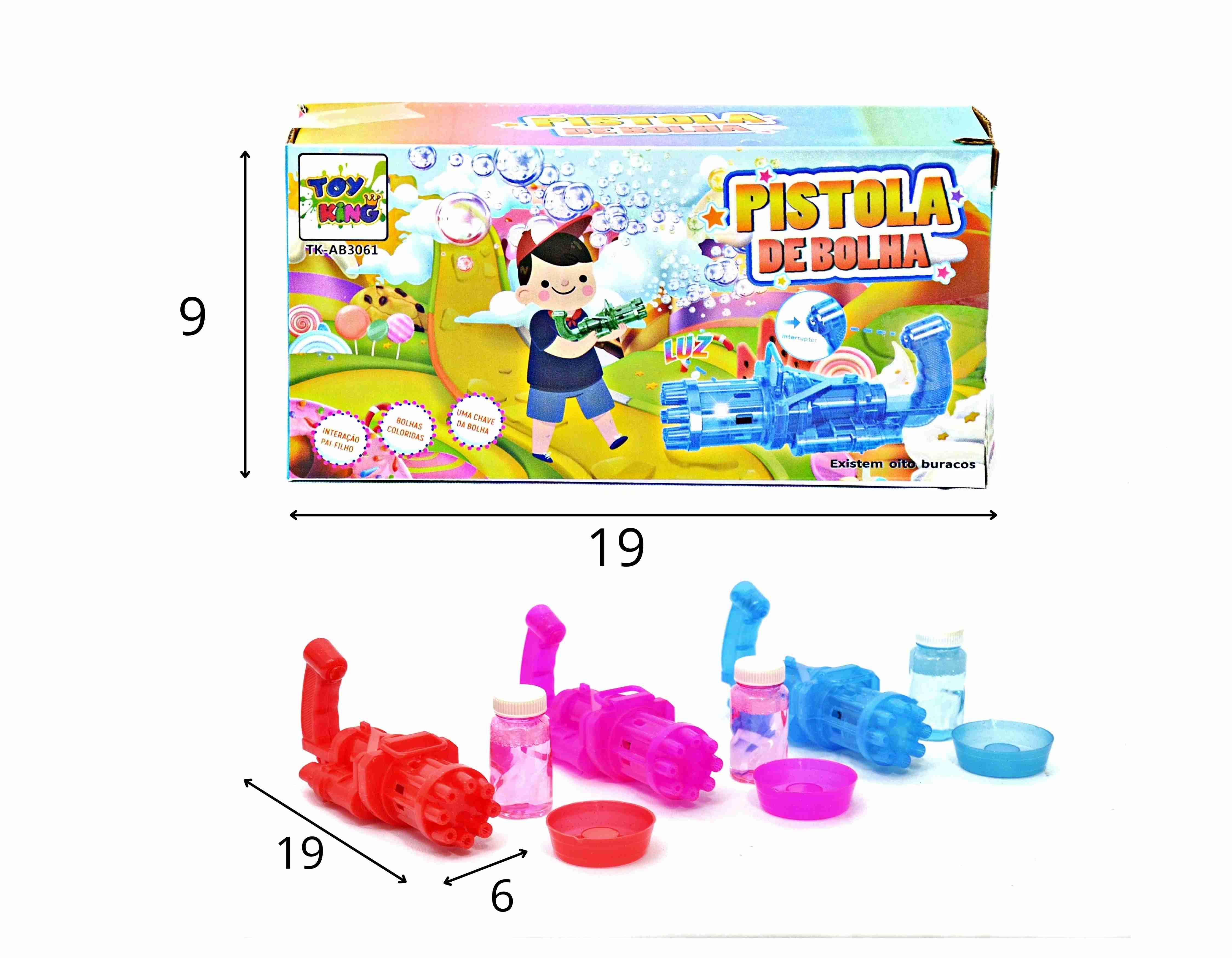 E - PISTOLA LANÇA BOLHAS Á PILHA COM LUZ (CAIXA FECHADA R$ 19,90 + FT -> 12 PEÇAS)