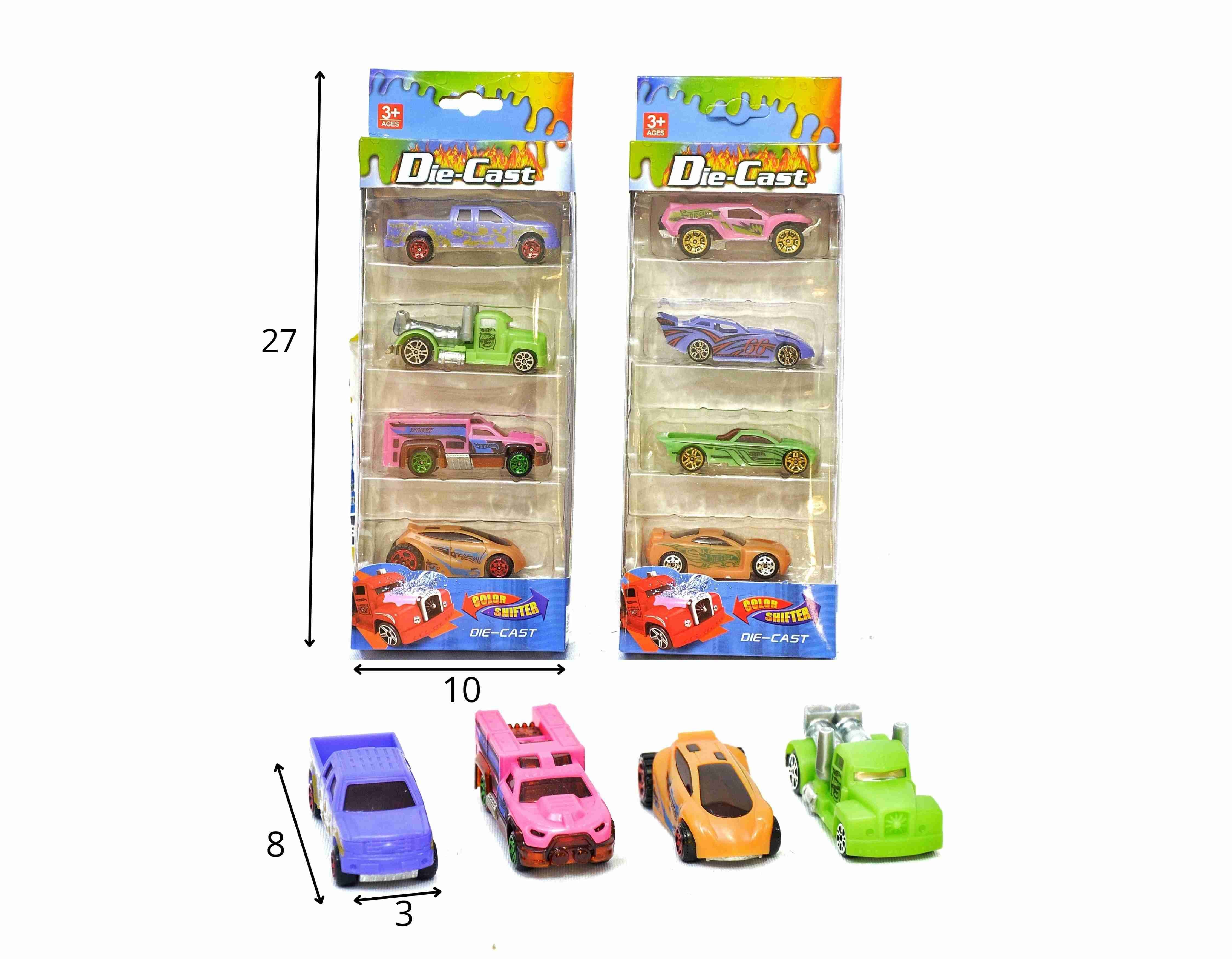 A - COLEÇÃO CARROS DE METAL MUDA DE COR COM 4 PEÇAS RÉPLICA DO HOT WHEELS (CAIXA FECHADA R$ 26,90 + FT -> 12 PEÇAS)