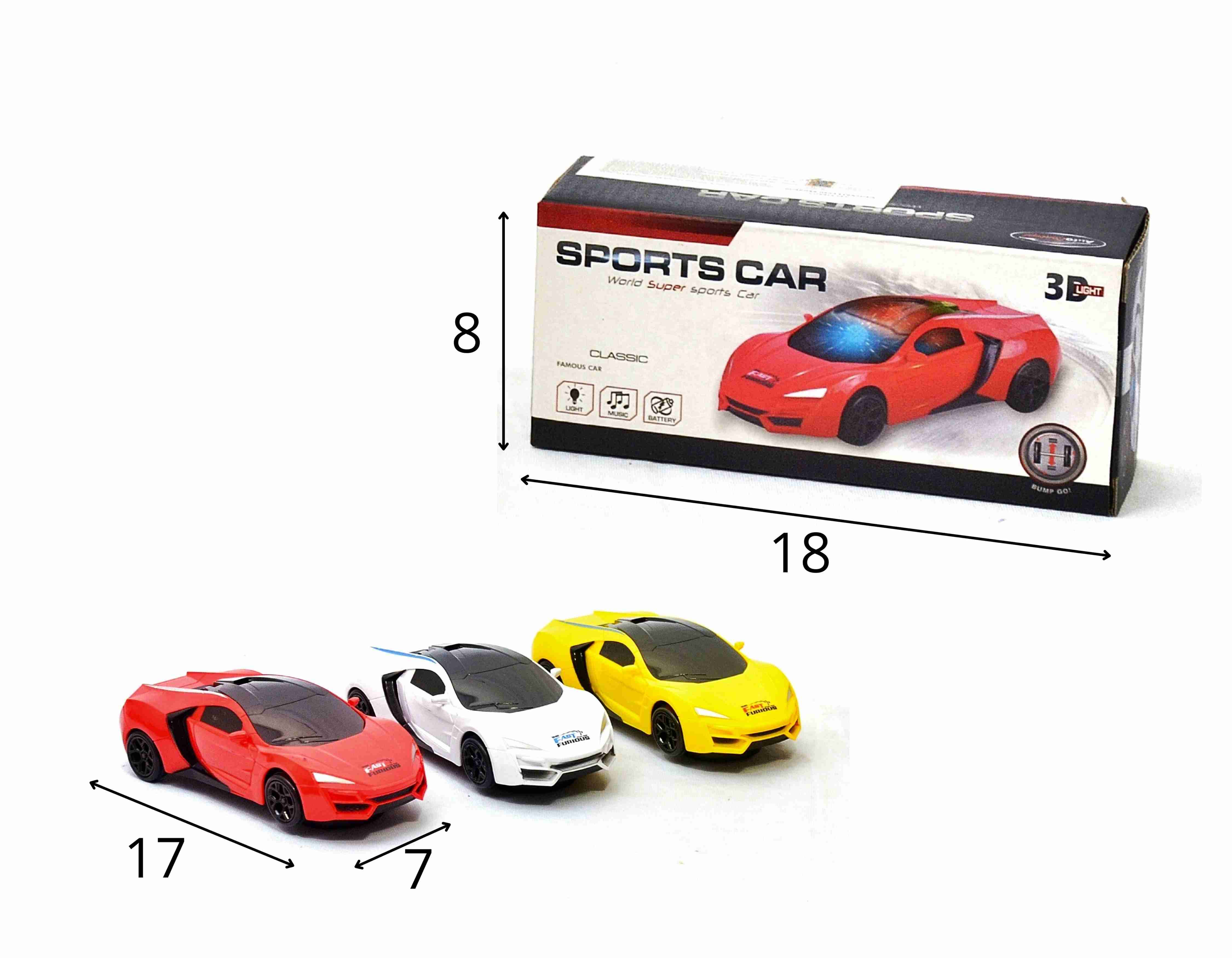 D - CARRO BATE/VOLTA Á PILHA COM SOM E ILUMINAÇÃO (CAIXA FECHADA R$ 17,90 + FT -> 12 PEÇAS)