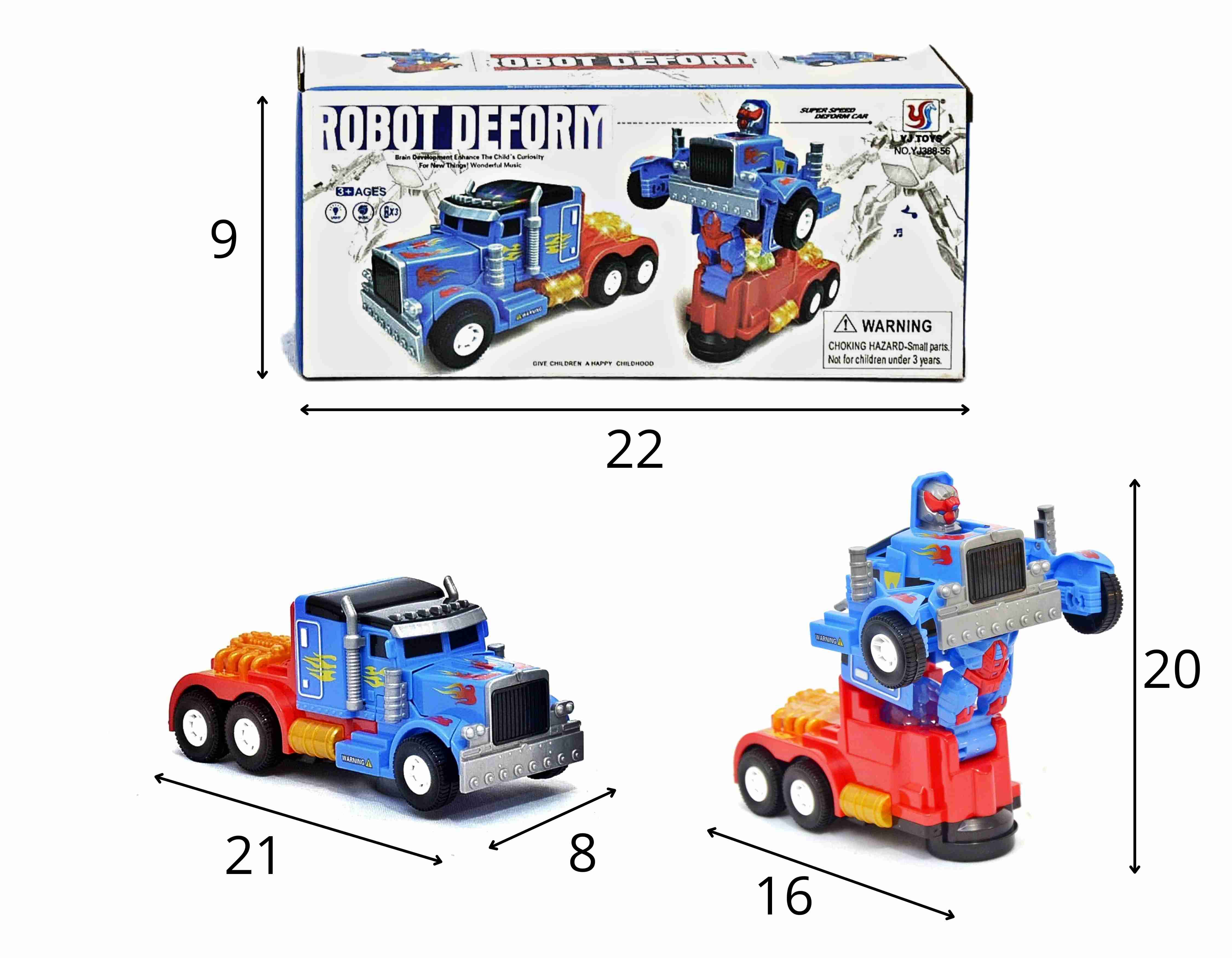 D - CAMINHAO ROBO QUE SE TRANSFORMA A PILHA COM SOM E ILUMINAÇÃO 