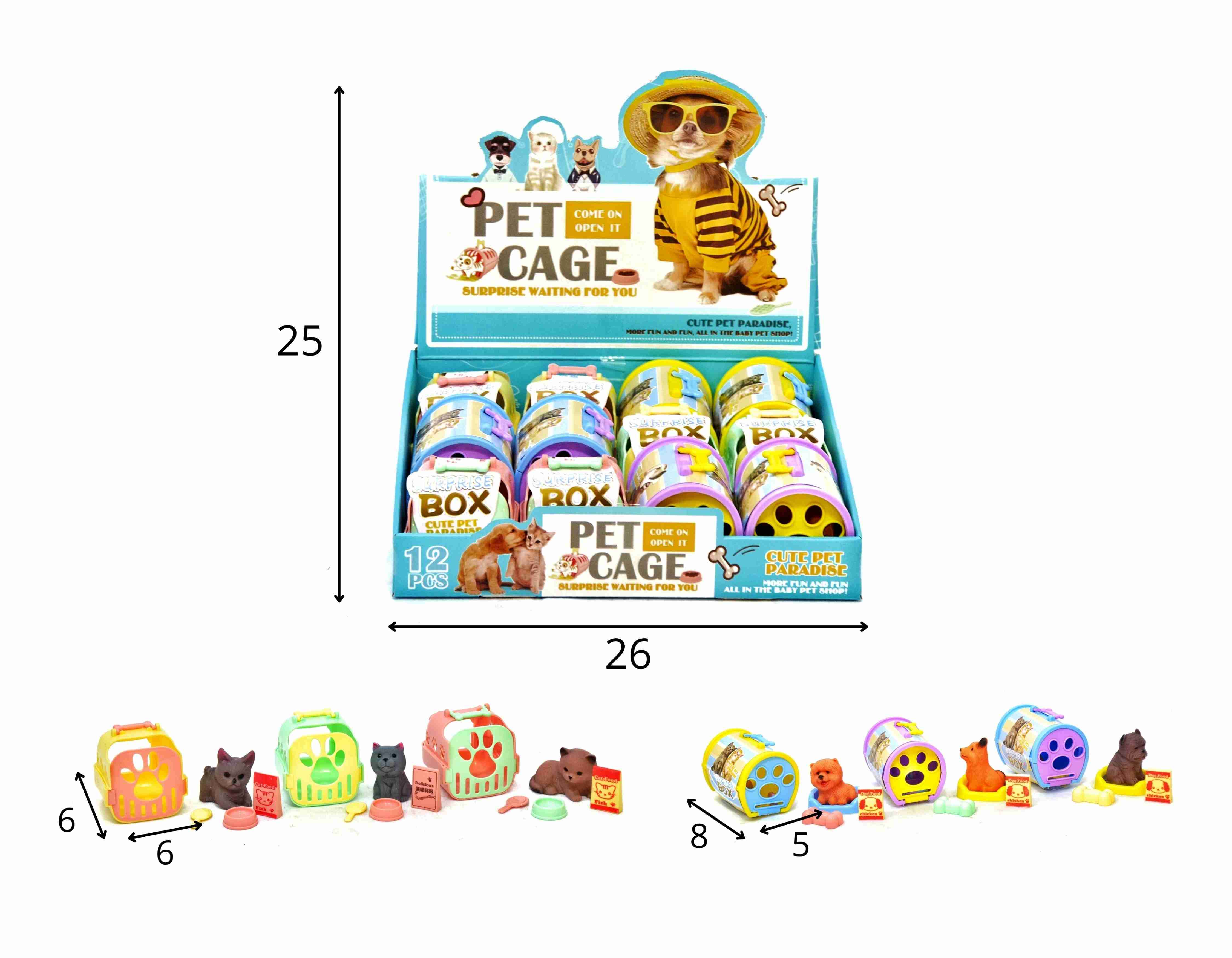 E - PET CAGE DISPLAY COM 12 PEÇAS, CASINHA COM CACHORRO E ACESSORIOS (CAIXA FECHADA R$ 10,79 + FT -> 36 PEÇAS)