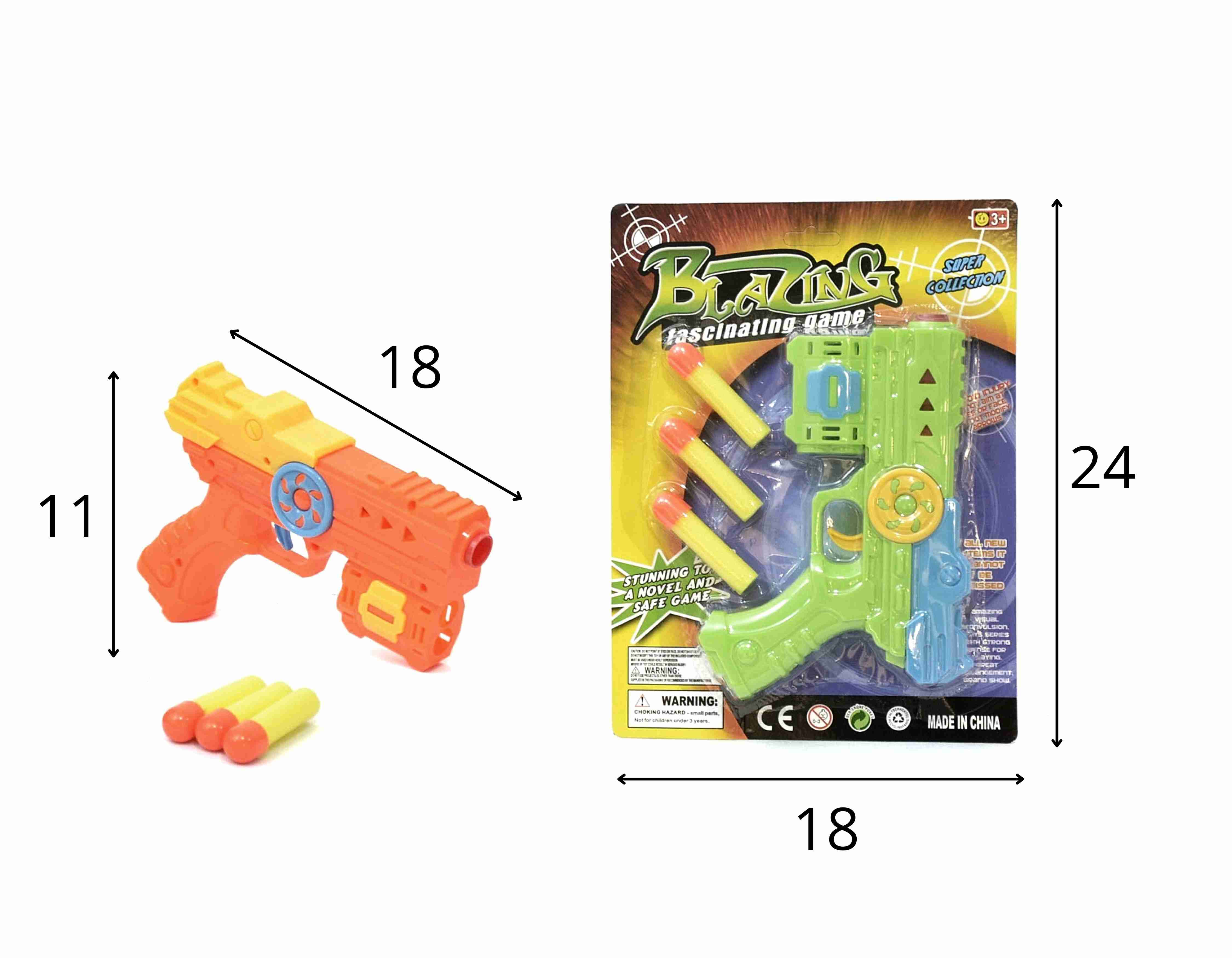 G - PISTOLA LANÇA DARDOS BLAZING C/ 3 DARDOS E CORES VARIADAS 
