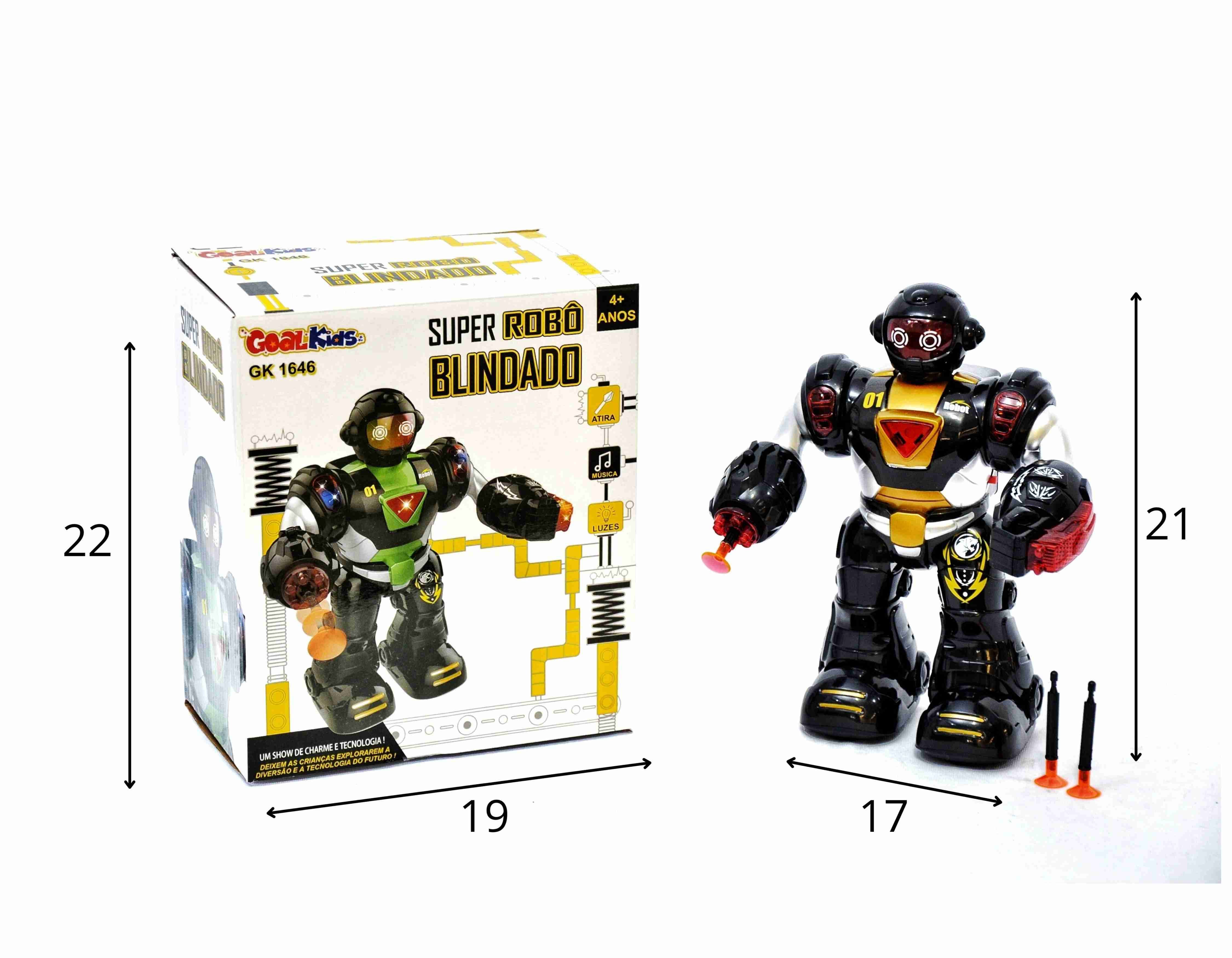 D - ROBÔ SUPER BLINDADO Á PILHA COM SOM E ILUMINAÇÃO (CAIXA FECHADA R$ 48,90 + FT -> 06 PEÇAS)