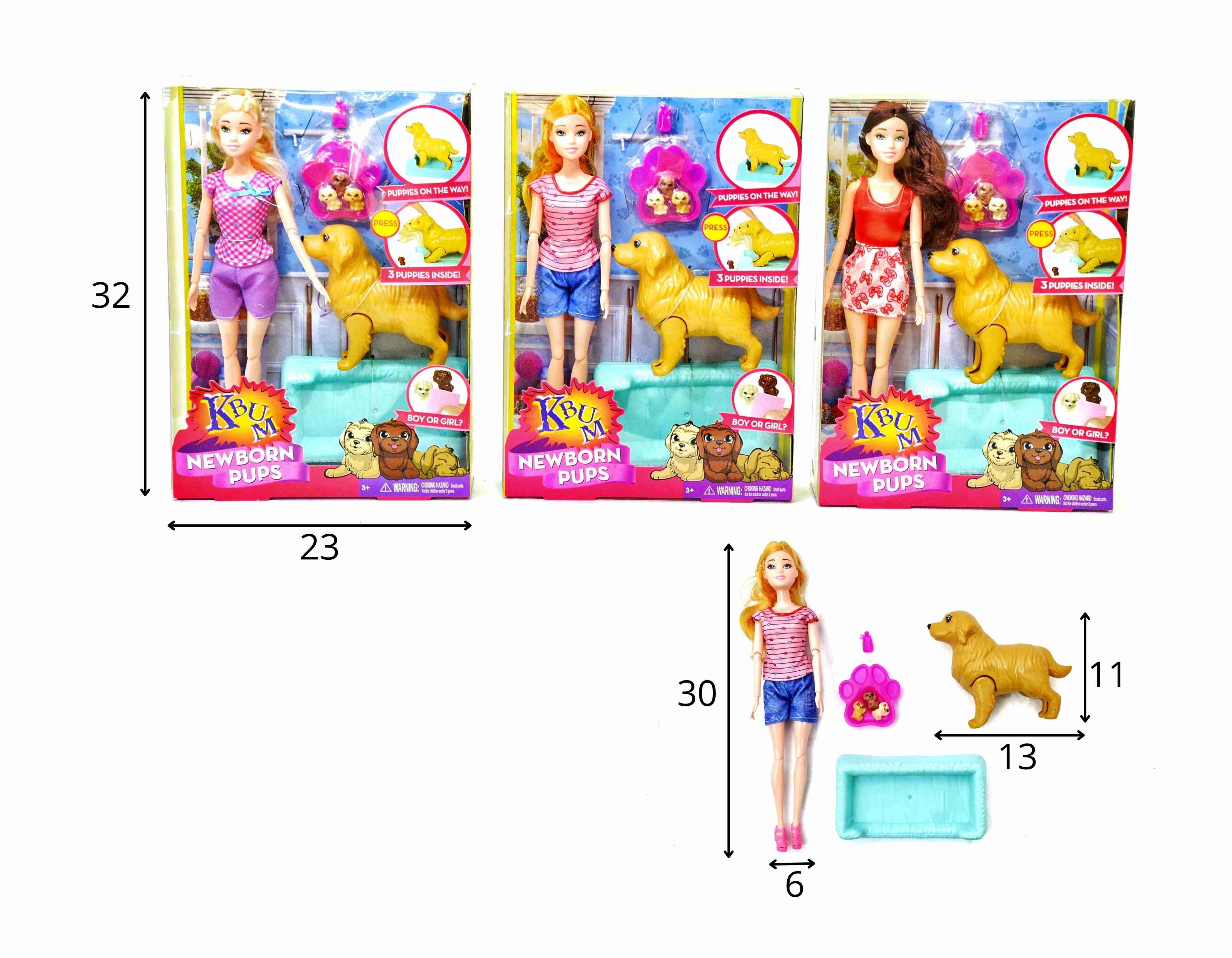 C - BONECA RÉPLICA DA BARBIE COM CACHORRO QUE DA A LUZ A FILHOTES 