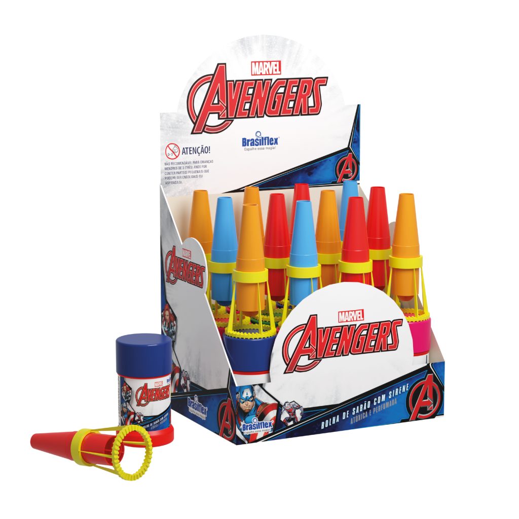 H - BOLHA DE SABAO AVENGERS C SIRENE 60 ML (CAIXA FECHADA R$ 4,39 + FT -> 36 PEÇAS)