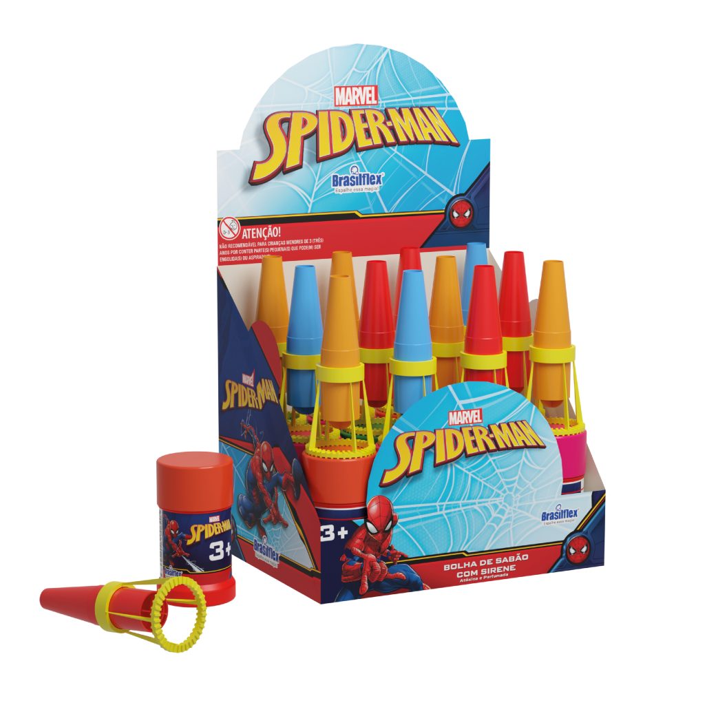 H - BOLHA DE SABAO SPIDERMAN C SIRENE 60 ML (CAIXA FECHADA R$ 4,39 + FT -> 36 PEÇAS)